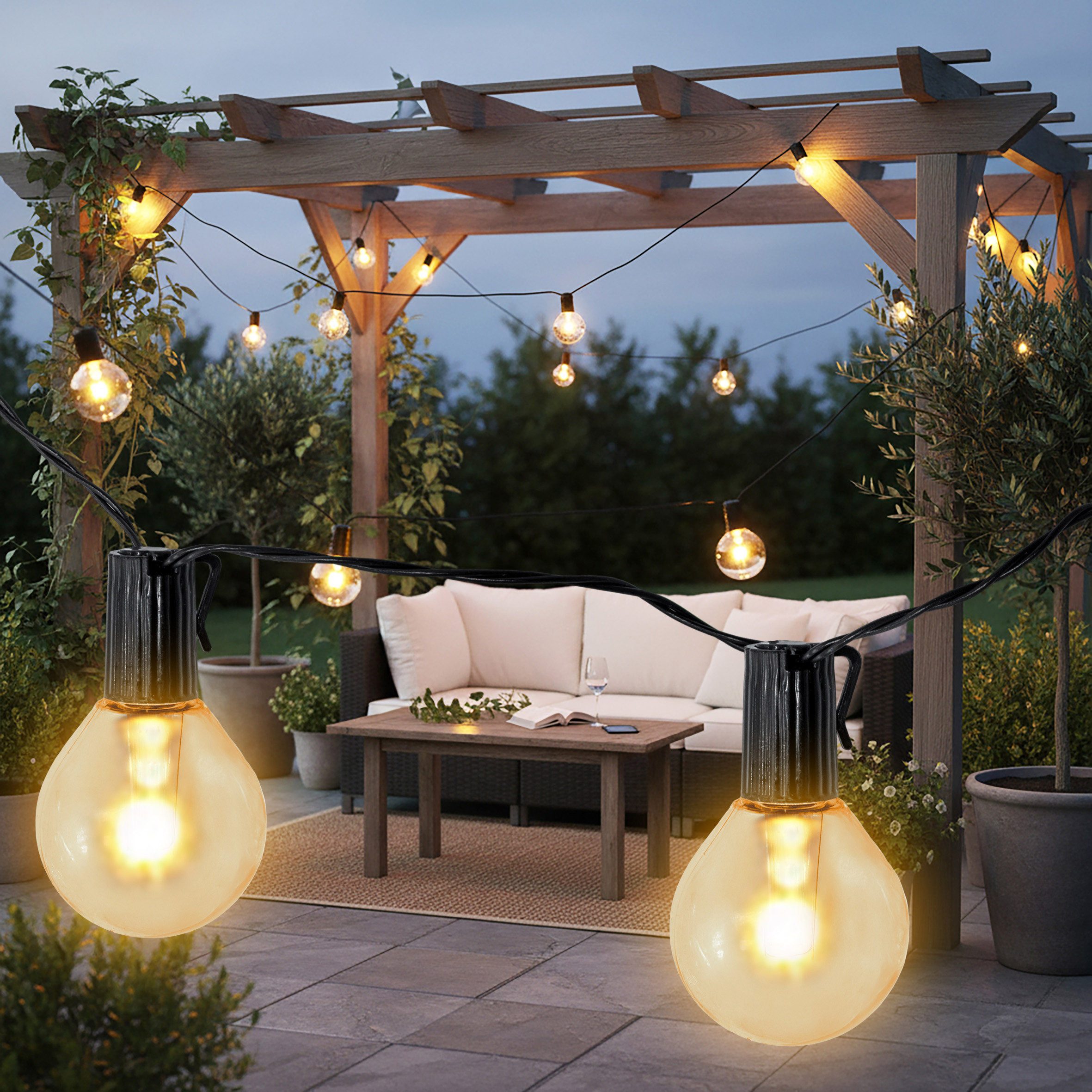 Spetebo LED Dekolicht Solar Lichterkette mit 20 Glühbirnen, solarbetrieben, warm weiß, Party Lichterkette für den Garten