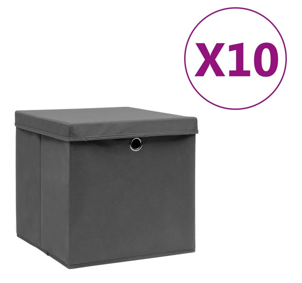 Thumbnail - vidaXL Aufbewahrungsbox, Ordnungsboxen mit Deckeln 10 Stk. 28x28x28 cm Grau
