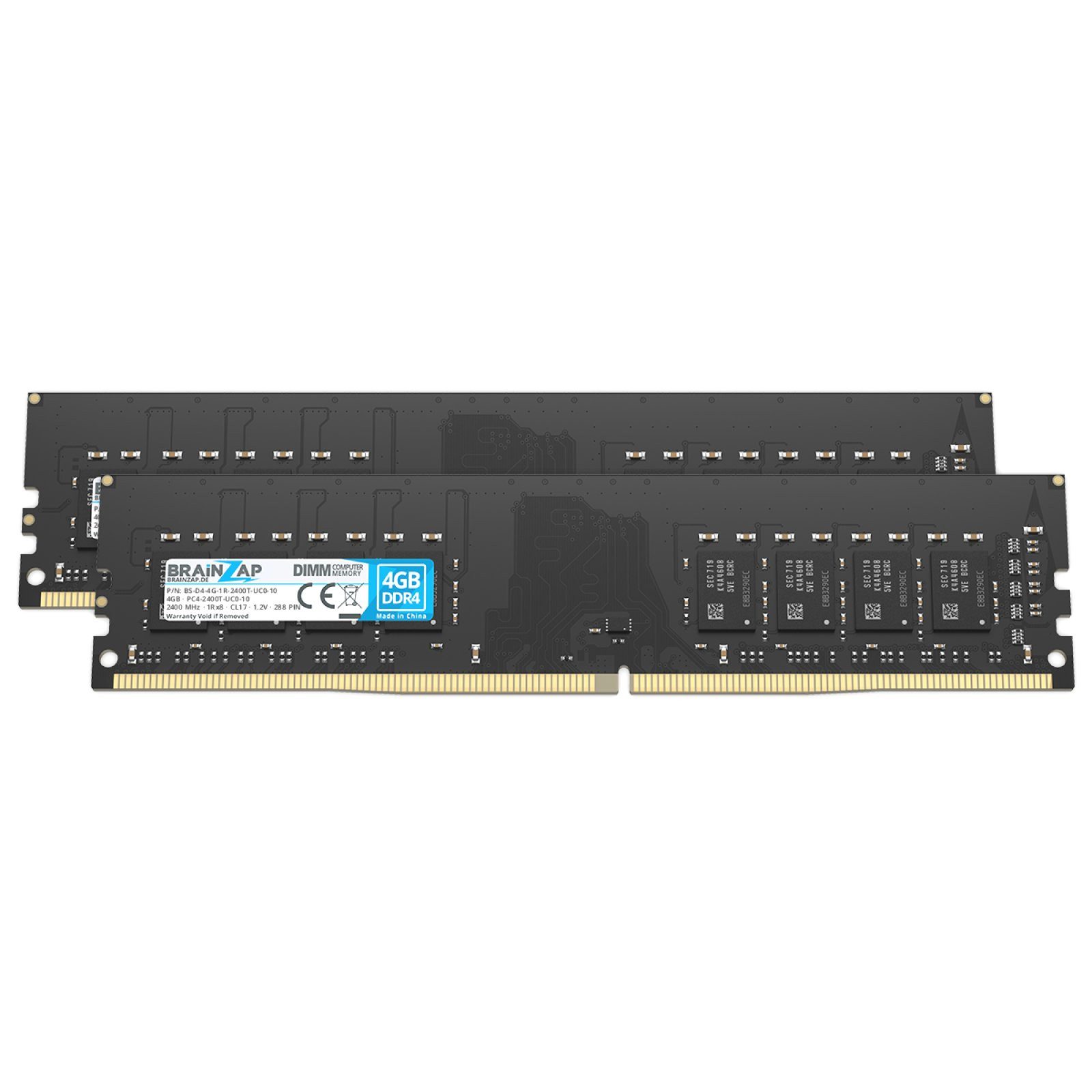 BRAINZAP 8GB (2x 4GB) RAM PC4-2400T-UC0-10 DIMM PC-Arbeitsspeicher (2400 MHz, CL17, 1Rx8, Non-ECC, Unbuffered, Desktop-PCs - Intel und)