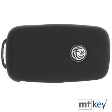 mt-key Schlüsseltasche Autoschlüssel Silikon Schutzhülle Wabe Design Schwarz + Schlüsselband, für VW Multivan Sharan T5 T6 Caddy Seat Alhambra 4 Tasten Schlüssel