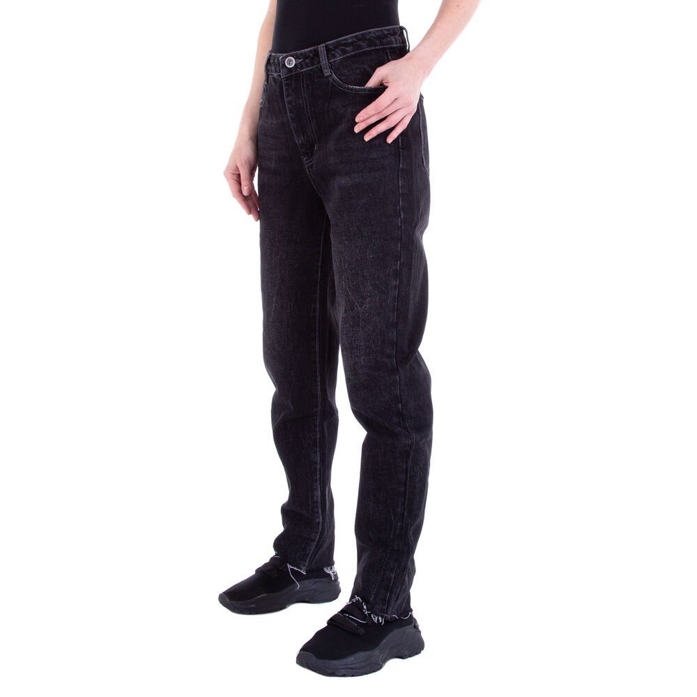 Ital-Design Jeans Damen in Straight-Jeans Freizeit Straight Schwarz Jeansstoff Leg