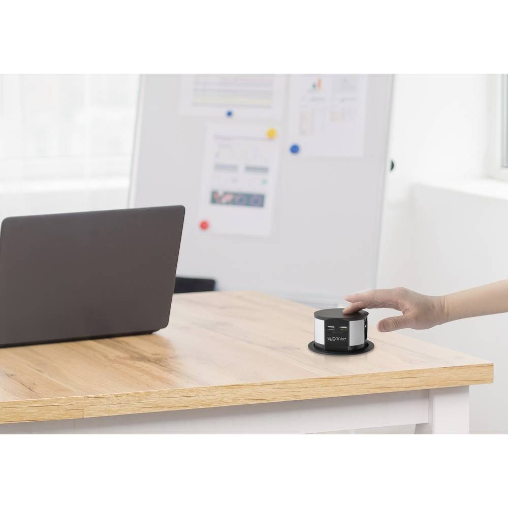 Sygonix 3fach Steckdosenturm mit 2 x USB-A SY-4780156 Steckdosenleiste, mit USB, versenkbar, erhöhter Berührungsschutz – Bild 5 von 5