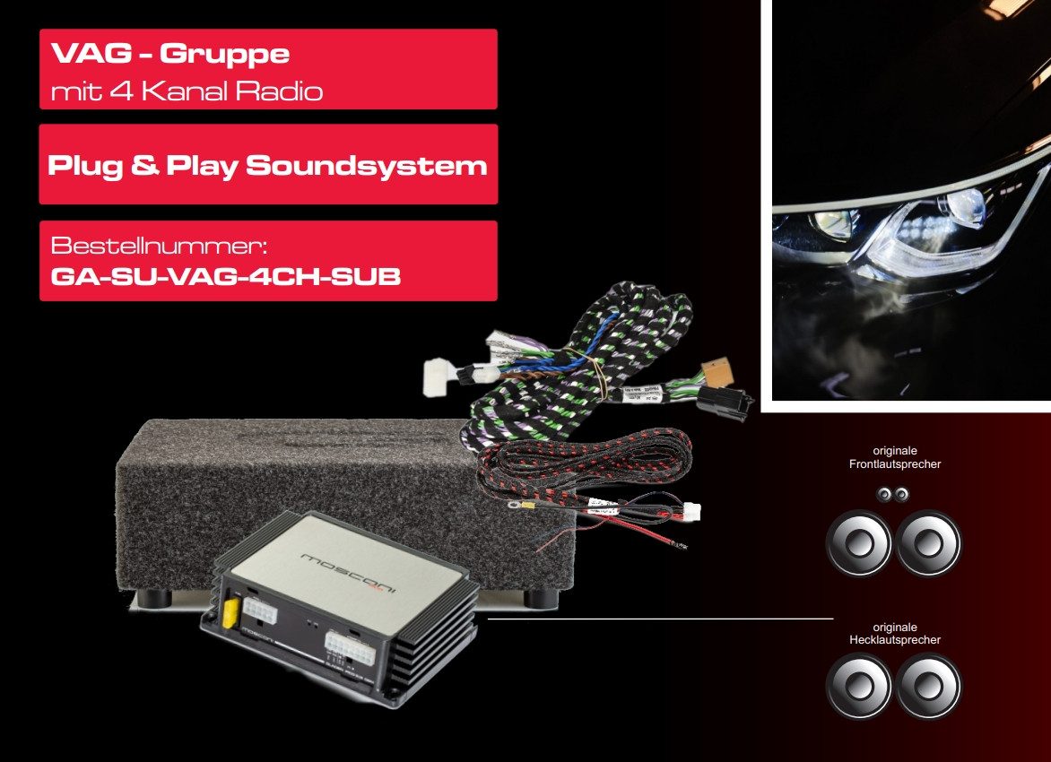 Gladen GA-SU-VAG-4CH-SUB VAG Gruppe mit 4-Kanal Radio Auto-Lautsprecher (MAX: Watt)