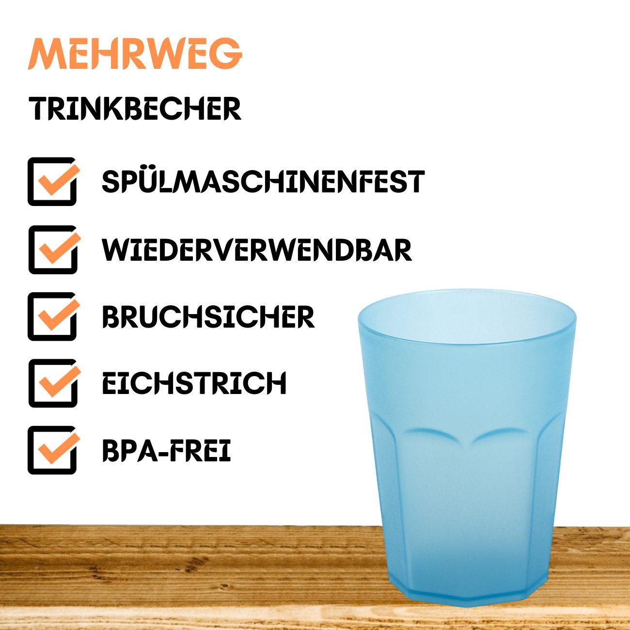Engelland Becher Plastikbecher in modernen Neonfarben, Mehrweg, 1-tlg., Kunststoff, spülmaschinengeeignet, bruchfest, wiederverwendbar, 250 ml, 0,25 Liter