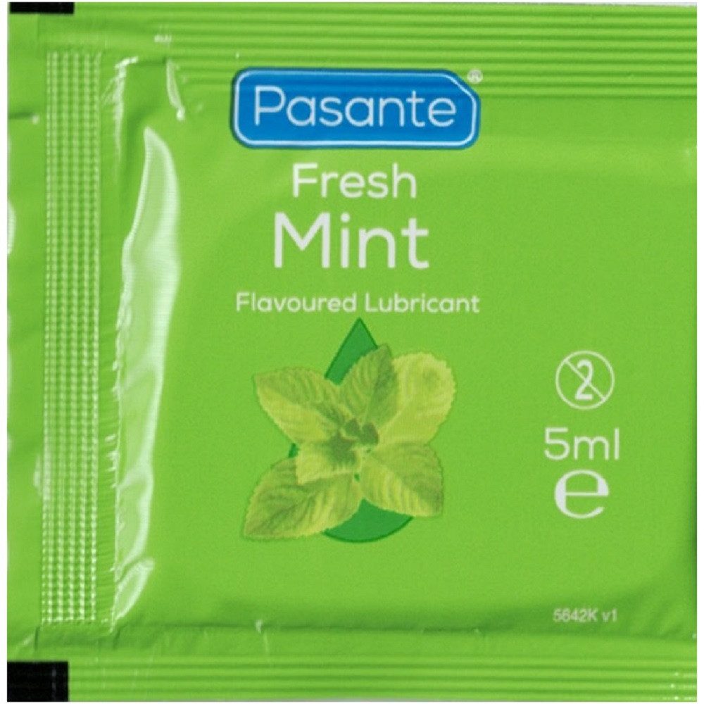 Pasante Gleitgel Flavoured Lubes (Banane, Erdbeere, Cookie, Minze), Packung mit 144 Tütchen mit je 5ml, insgesamt 720ml, 1-tlg., lange gleitfähig, nicht klebend, parabenfrei, kondomfreundlich