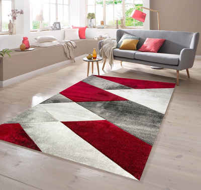 Teppich Teppich geometrisches Muster in rot grau, TeppichHome24, rechteckig