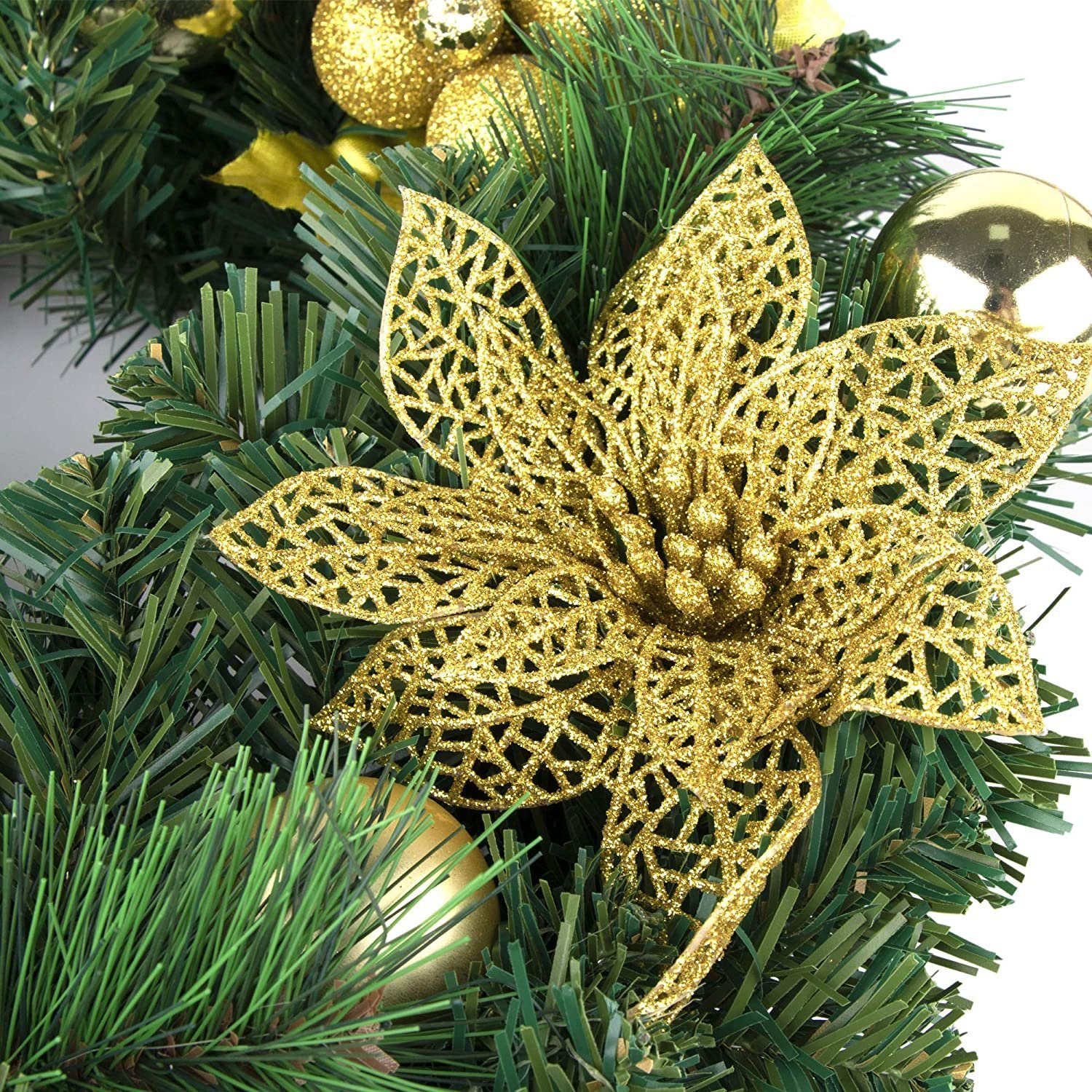 Künstlich Künstlicher Homewit für Türkranz Adventskranz Gold Wandkranz, Weihnachtsdekoration Adventskranz Weihnachtskranz 40cm Tannengirlande