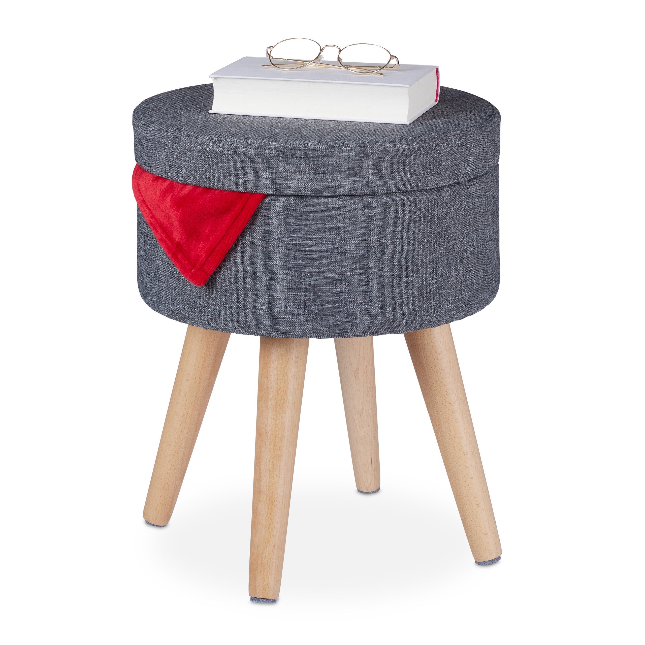 Stauraumhocker Runder Sitzhocker mit Tischfunktion