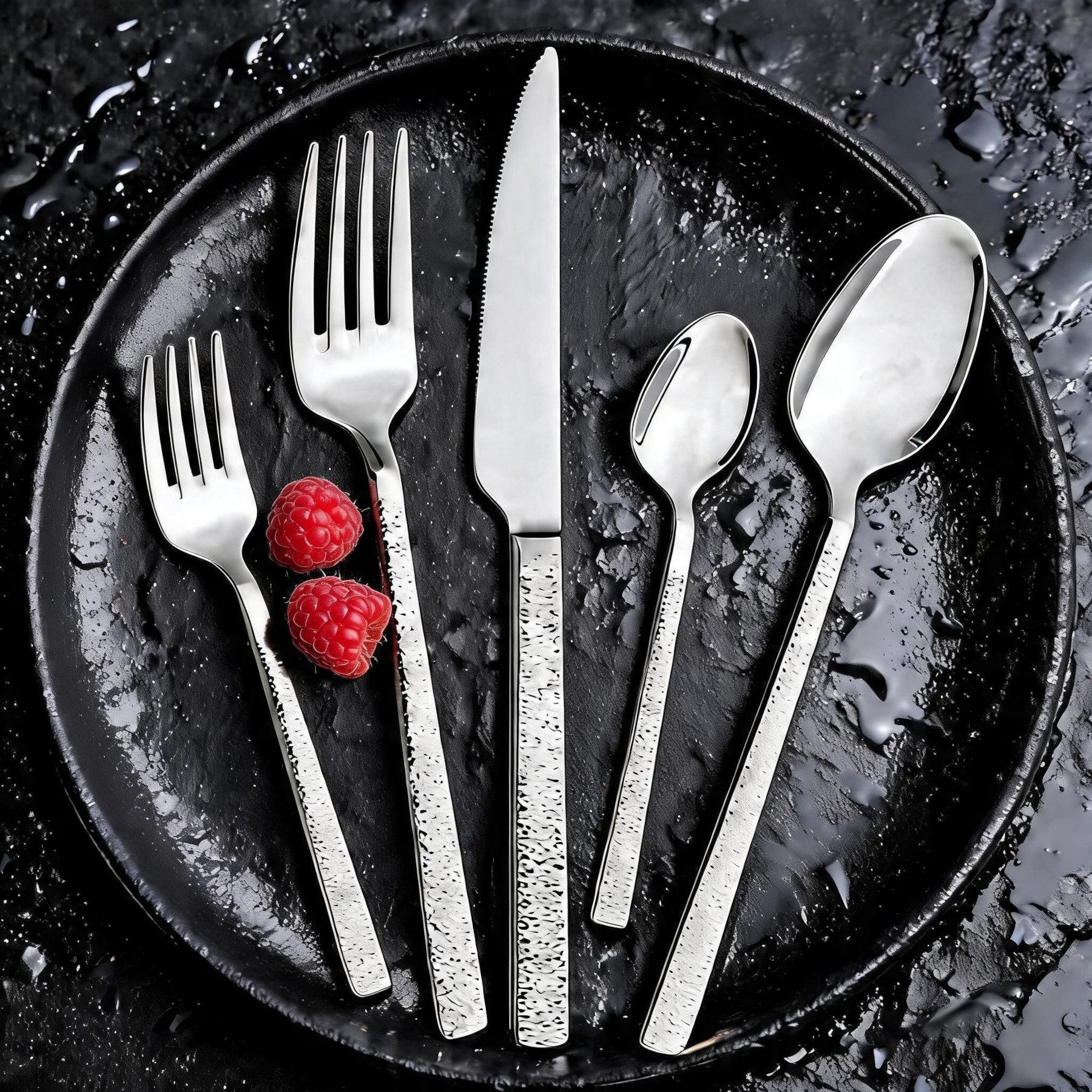 Mulex Besteck-Set Besteck Genua, mit gehämmerter Struktur (30-tlg), 6 Personen, Chromstahl, ein Besteck mit außergewöhnlichem, glamourösen Design