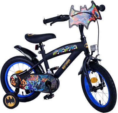 TPFSports Kinderfahrrad DC Batman Fahrrad 14 Zoll, 1 Gang, (Jungs Fahrrad - Rutschfeste Sicherheitsgriffe), Kinder Fahrrad 14 Zoll mit Stützrädern - Schwarz