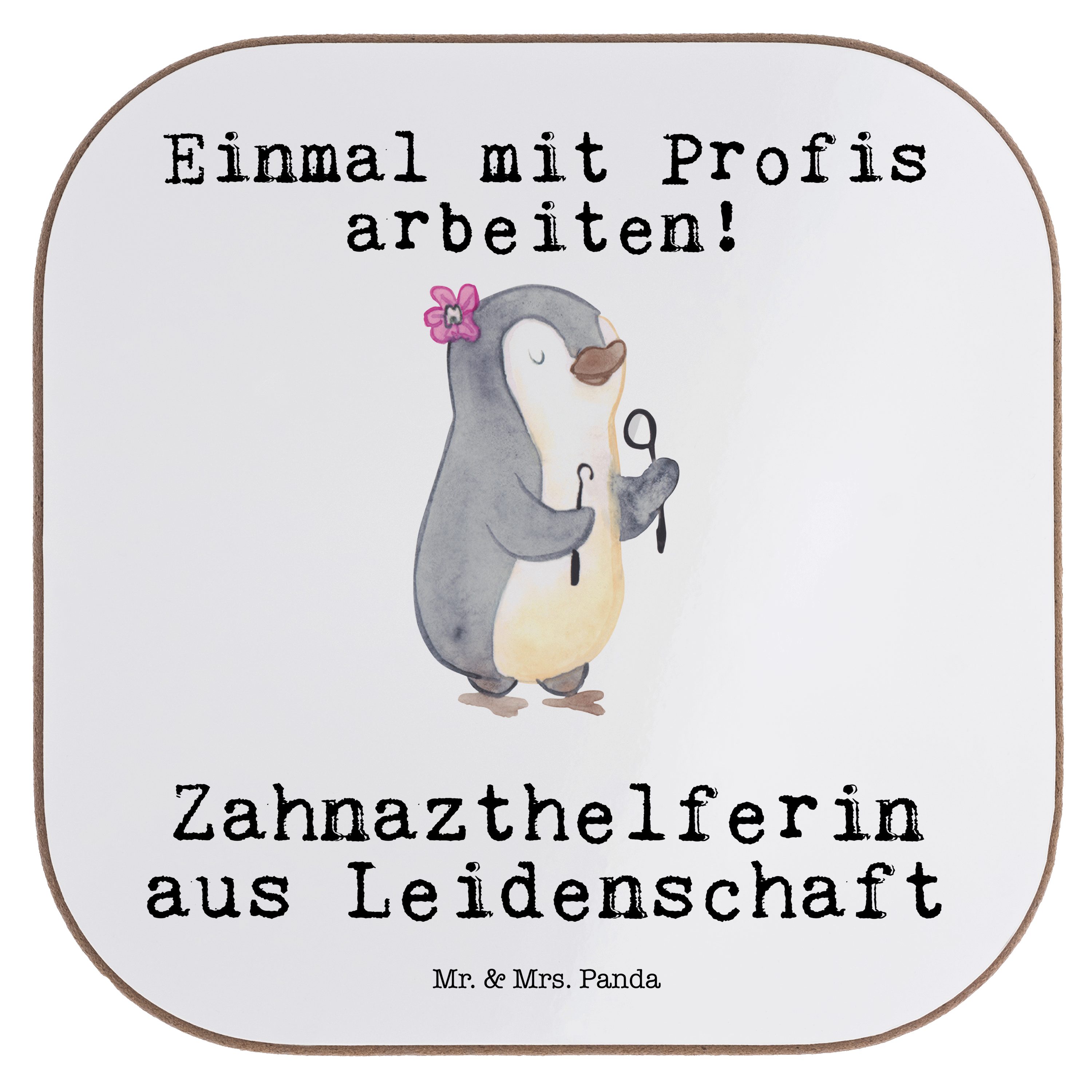 Mr. & Mrs. Panda Getränkeuntersetzer Zahnarzthelferin aus Leidenschaft - Weiß - Geschenk, Ausbildung, Getr, 1-tlg.
