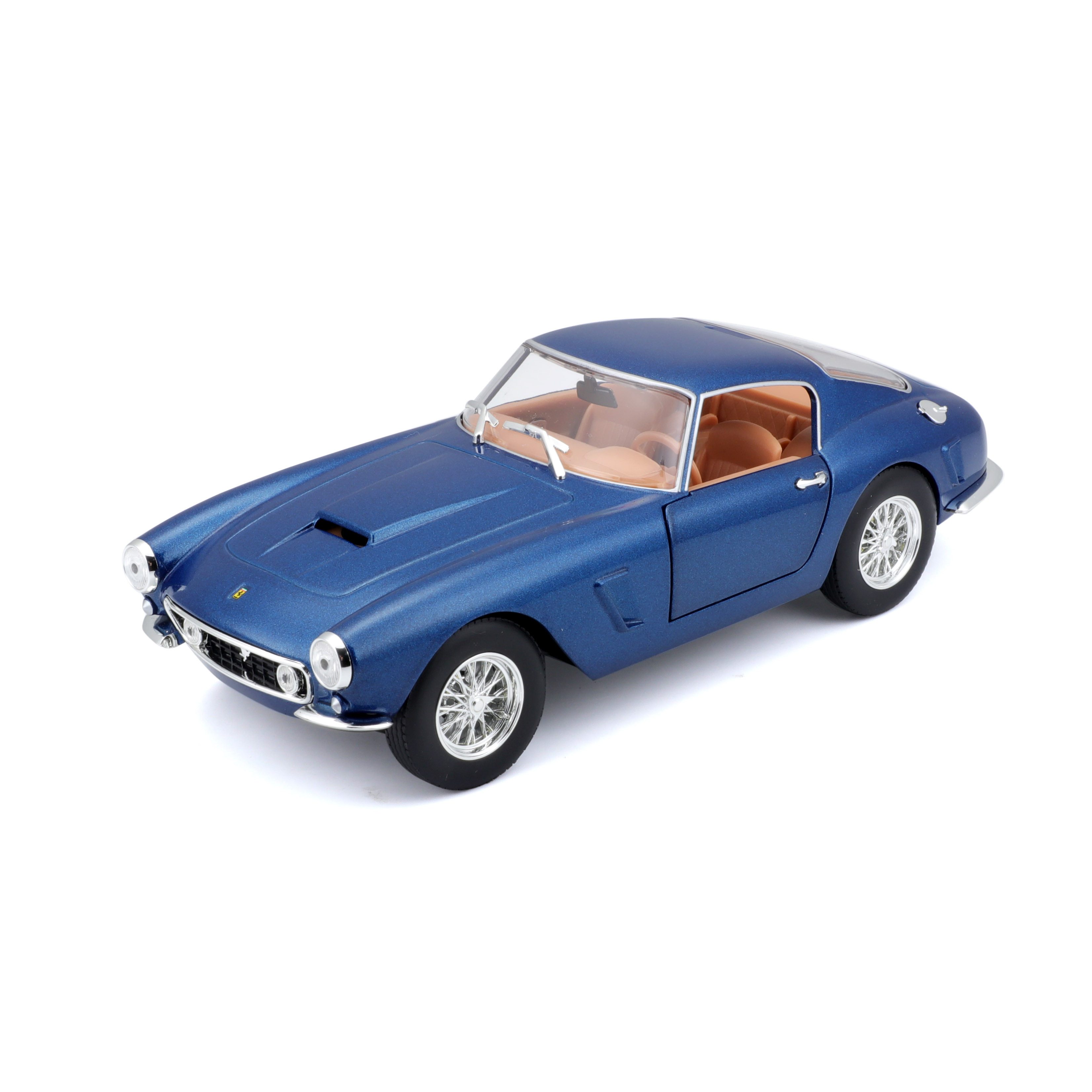 Bburago Modellauto Ferrari 250 GT Berlinetta Passo Corto (metallic blau), Maßstab 1:24, detailliertes Modell