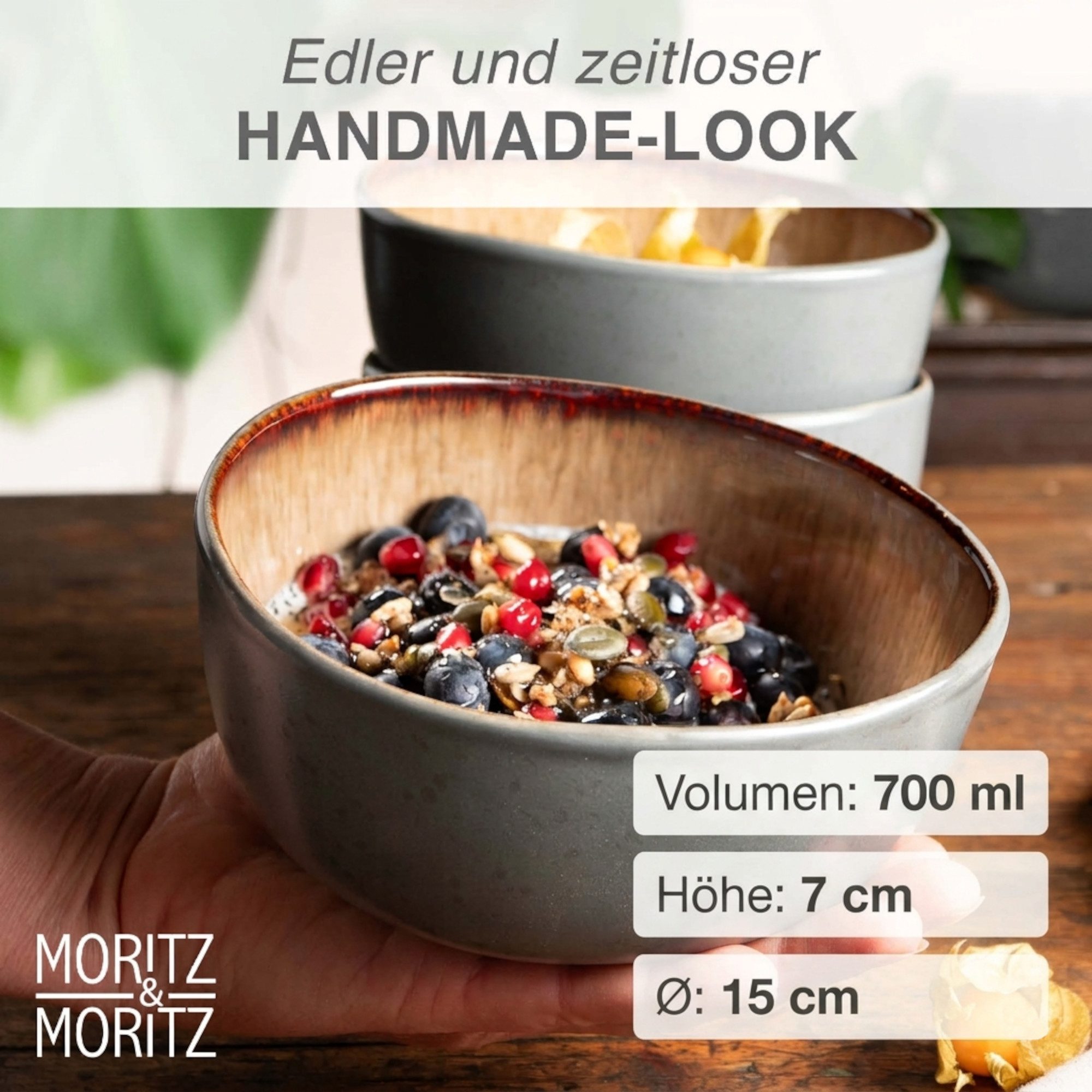 Moritz & Moritz Dessertschale ORGANIC Müsli Schalen Set 6-teilig, Steinzeug, (Set, 6-tlg), Geschirrset für 6 Personen