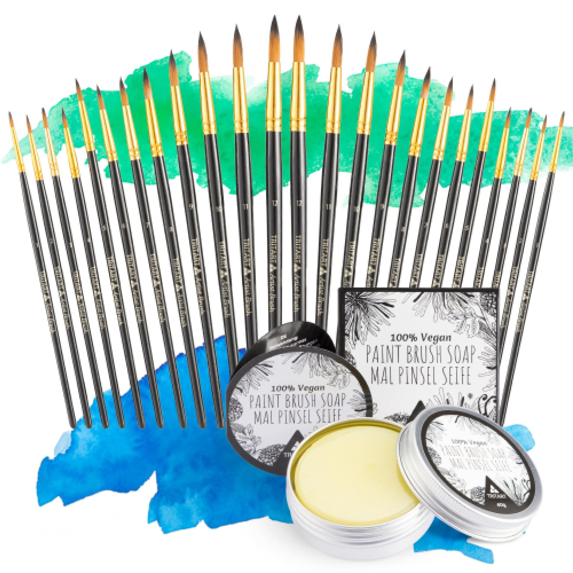 Tritart Pinsel Pinselset mit Pinselreiniger vegan 40g Pinselseife Pinsel Set, (25 St), 24 Pinsel für Acrylfarben Aquarell Ölfarbe Wasserfarbe