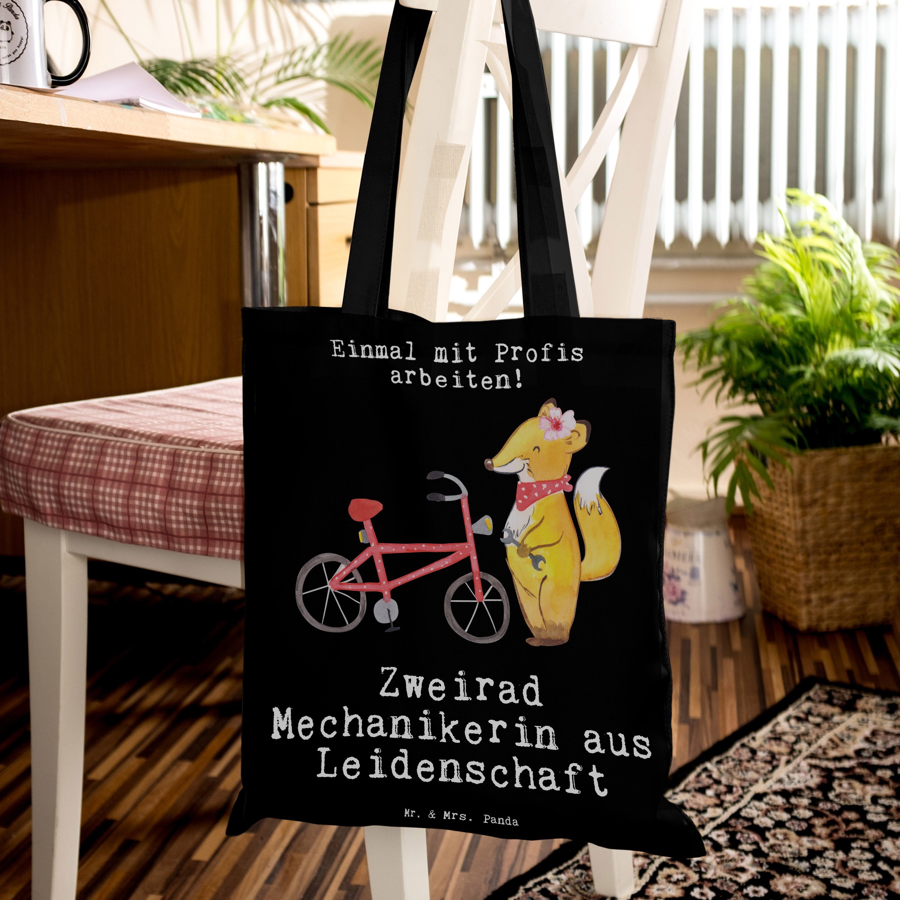 Mr. - Schwarz Panda Geschenk, Leidenschaft aus Mitarbeit - Mrs. Mechanikerin (1-tlg) & Tragetasche Zweirad