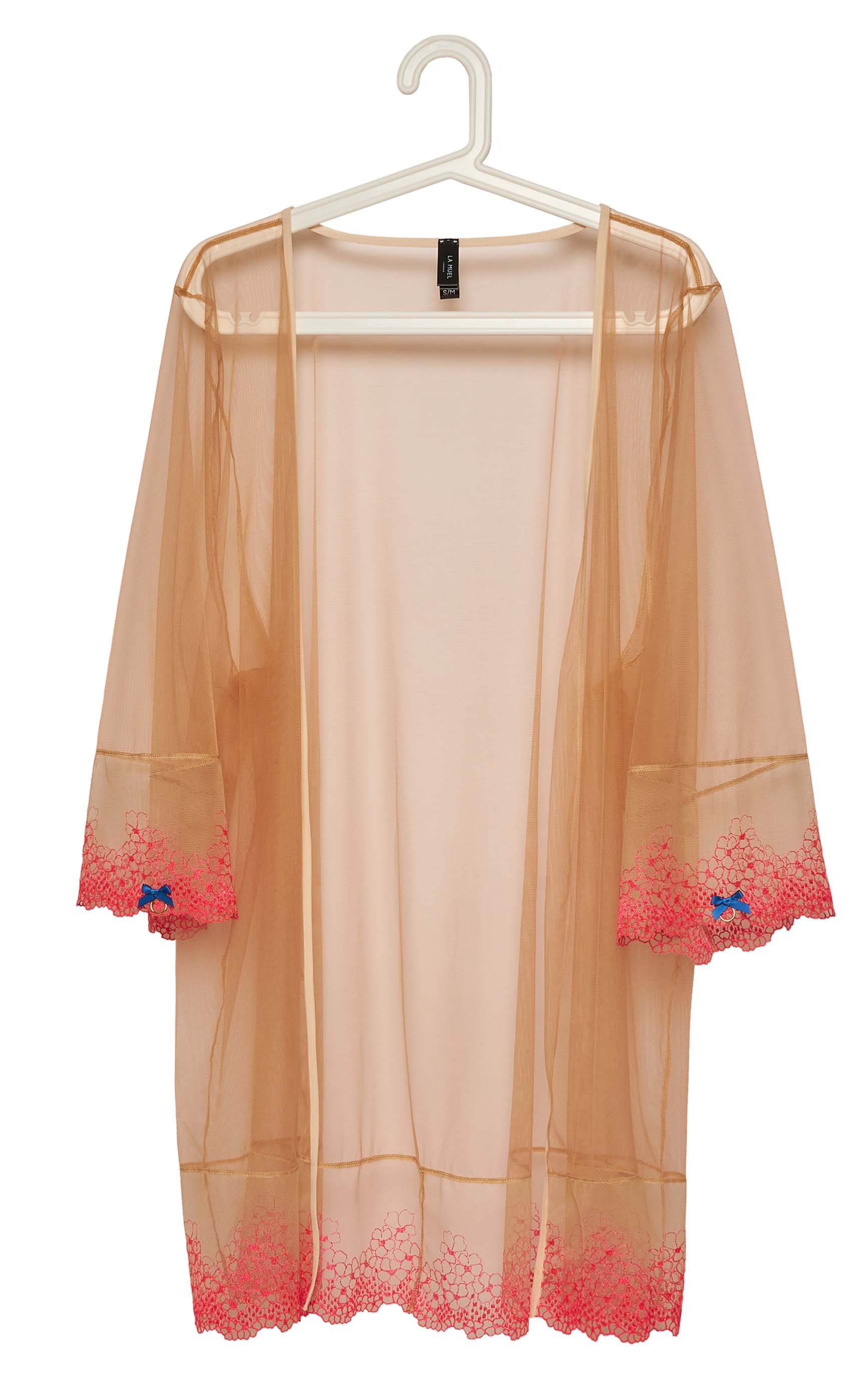 La Muel Lingerie Morgenmantel feines transparentes Mesh und Stickerei Abschluss, verführerisch