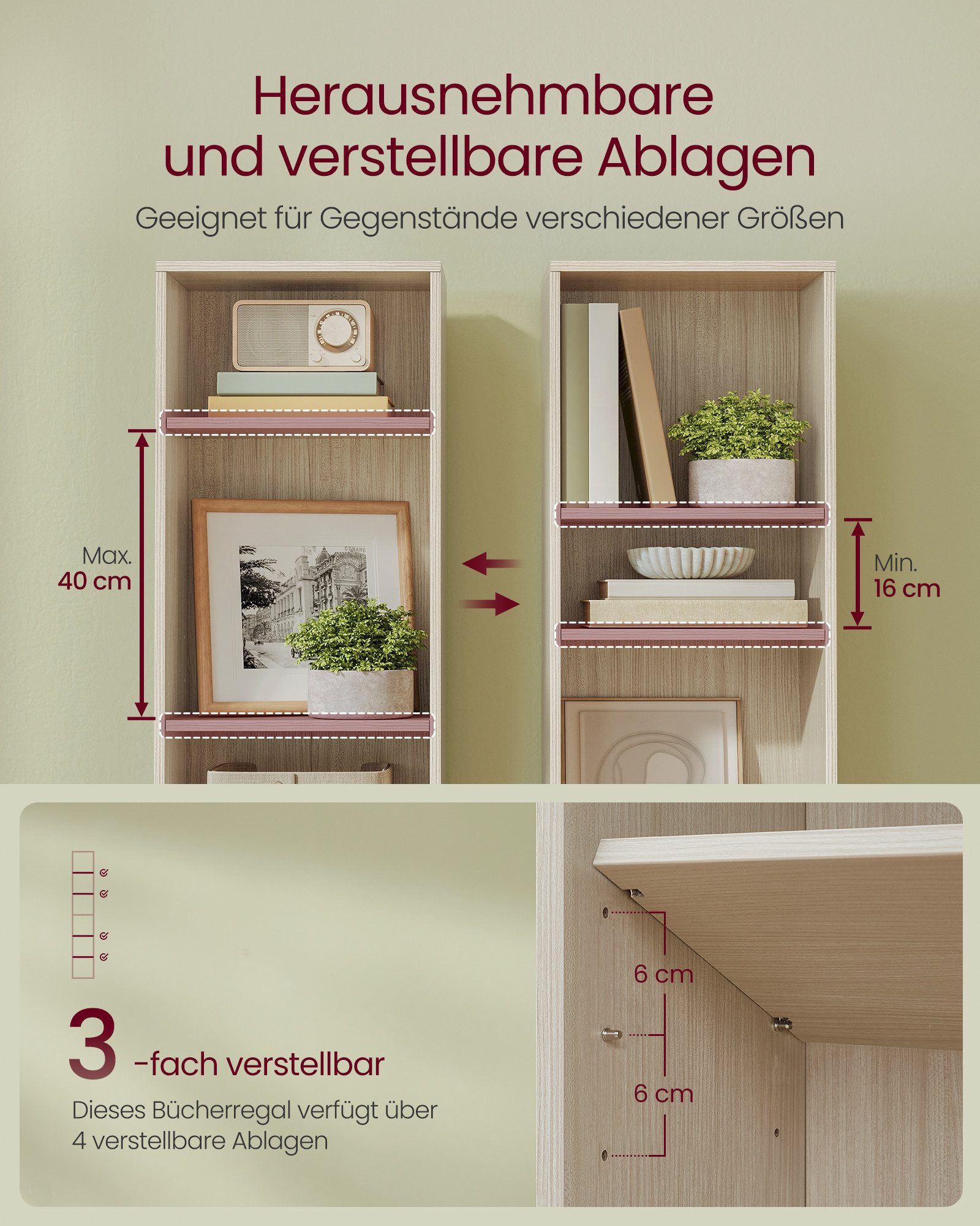 VASAGLE Bücherregal mit verstellbaren Ablagen, für Wohnzimmer, Homeoffice, Schlafzimmer, mit 6 Ebenen, offenes Aufbewahrungsregal, für Wohnzimmer – Bild 3 von 5