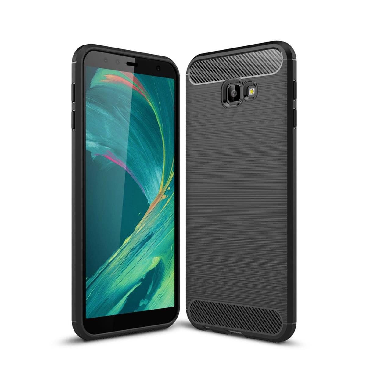 CoverKingz Handyhülle Hülle für Samsung Galaxy J4+ Handyhülle Soft Case Schutzhülle Cover, Carbon Look