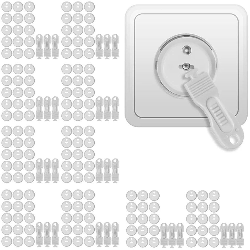 Ruhhy Kindersicherung Steckdosenschutz Kontaktschutz, Universell passend, 15er-Set, inkl. 3 Schlüssel, ABS