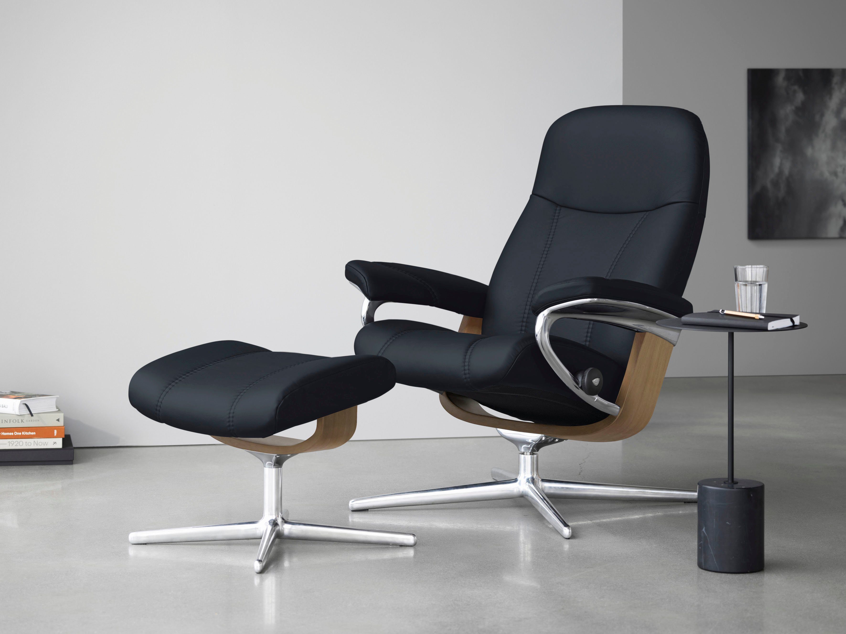 Cross Größe Relaxsessel & mit M Stressless® L, S, Relaxsessel Holzakzent Base, Hocker, (Set, mit Consul Hocker), mit Eiche