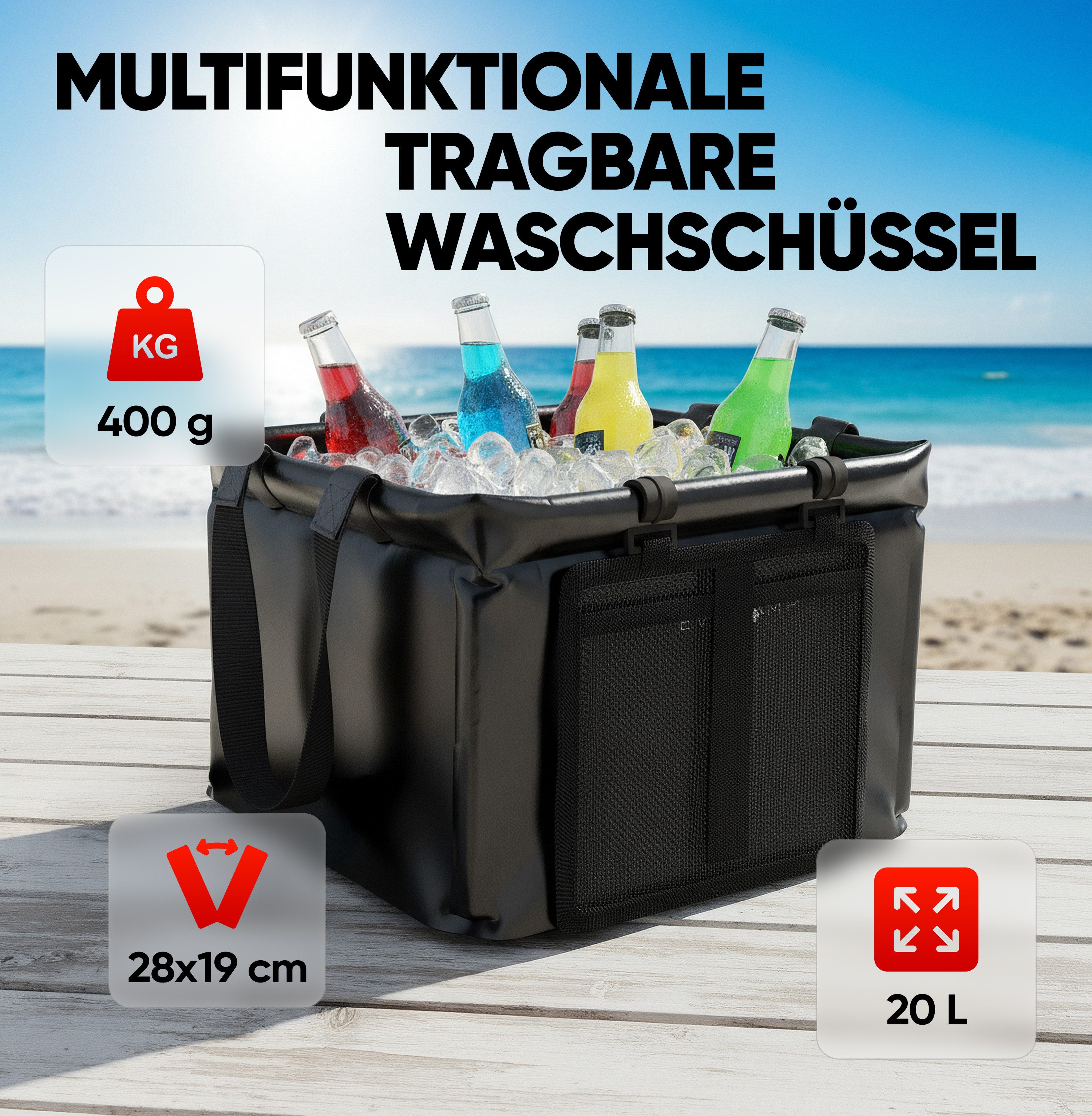 EVOCAMP Schüssel faltbare Spülschüssel 20L, wasserdicht Faltschüssel Camping, PVC, Getränkekühler Outdoor – Bild 2 von 5