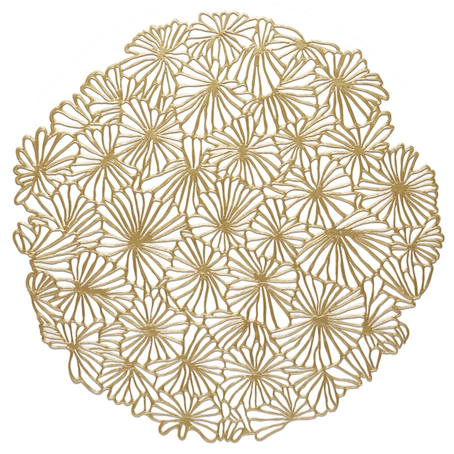 Fanquare Runde Tischsets 6er Set - Goldene Florale Muster, 38 Cm Durchmesser, Wasserdicht Aus Kunstleder