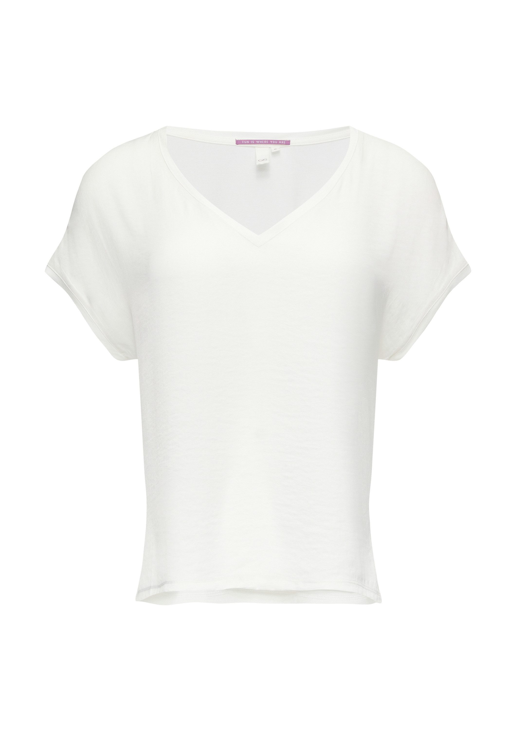 QS Kurzarmshirt T-Shirt Fabricmix-Shirt im Loose Fit mit V-Ausschnitt günstig online kaufen