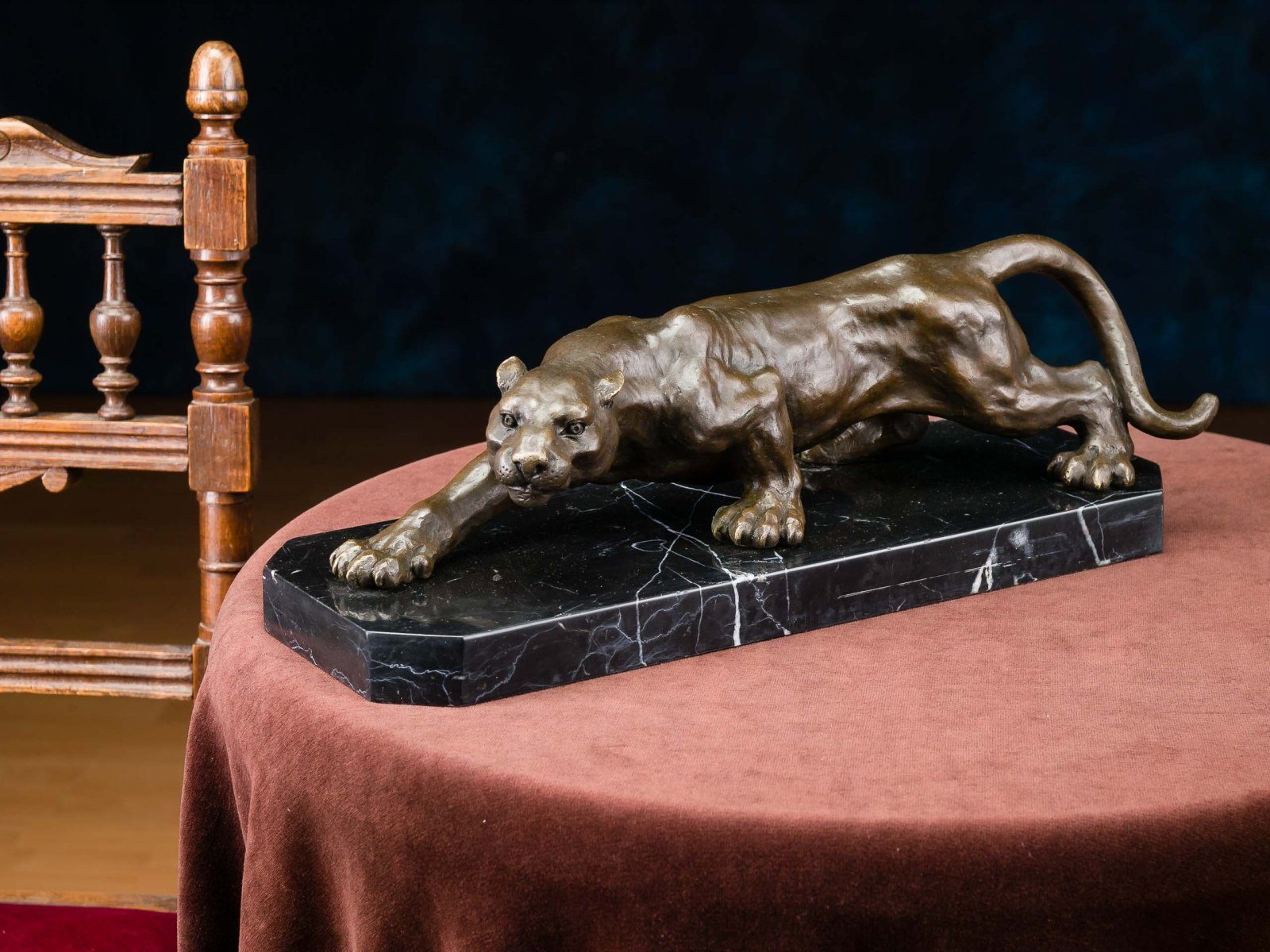Aubaho Skulptur Antik-Stil Bronzefigur Skulptur Panther Leopard Bronzeskulptur Bronze