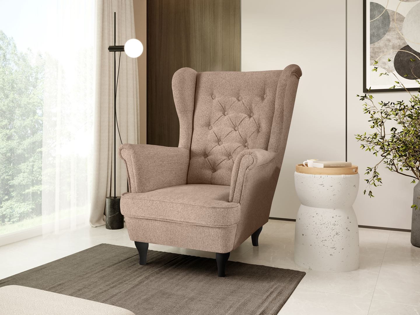 Beautysofa Ohrensessel Sessel FALCO Chesterfield Wohnzimmersessel Fernsehsessel