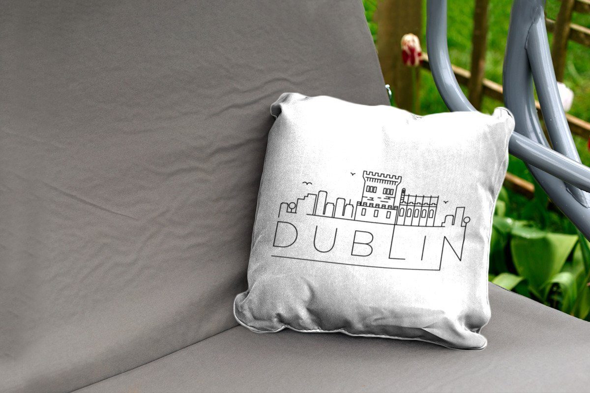 Outdoor Dekokissen Kissenbezüge, Skyline weißer Kissenhülle, Dekokissen, Dekokissenbezug, Hintergrund, "Dublin" MuchoWow