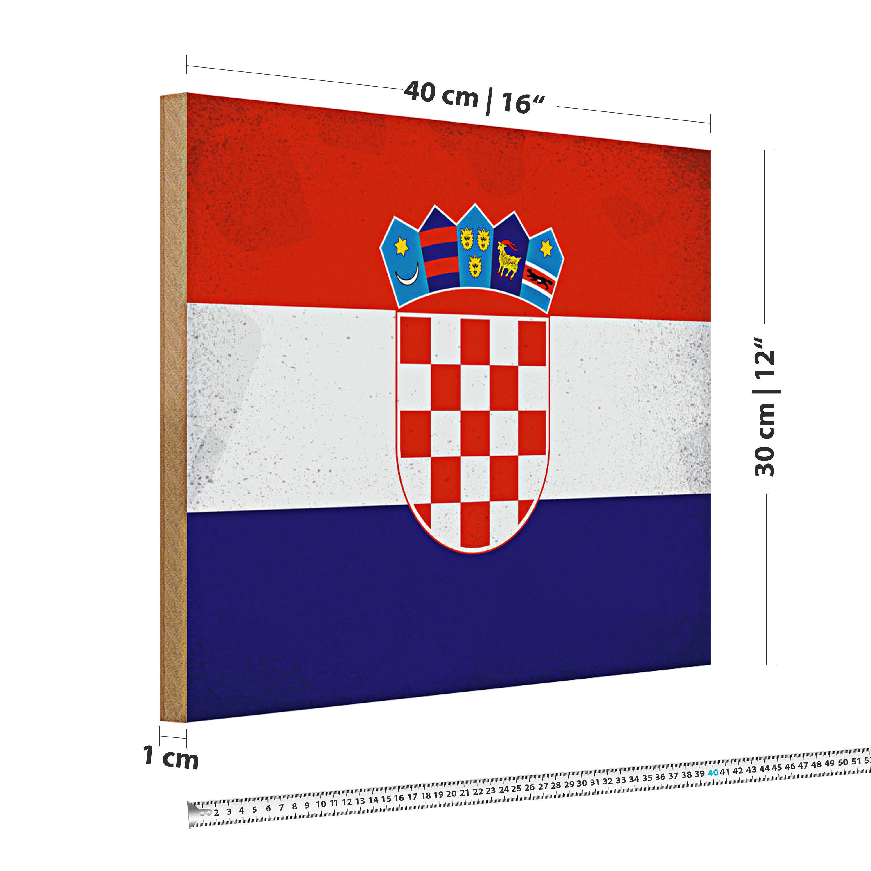 Roomando Holzbild Flagge Kroatien 40x30cm Flag of Croatia Vintage