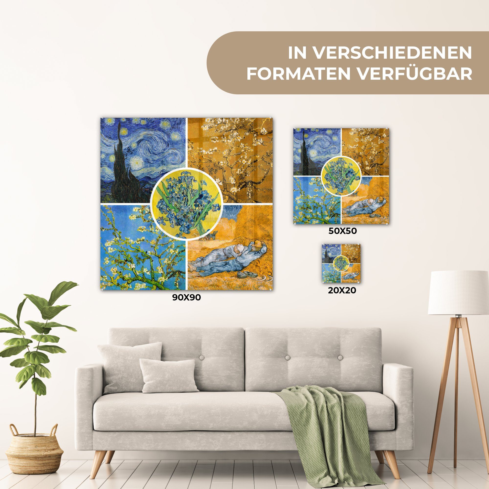 Sternennacht, - - (1 - Glas Collage Gogh Wanddekoration auf Acrylglasbild Foto Wandbild - St), - Glasbilder Van auf MuchoWow Glas Bilder