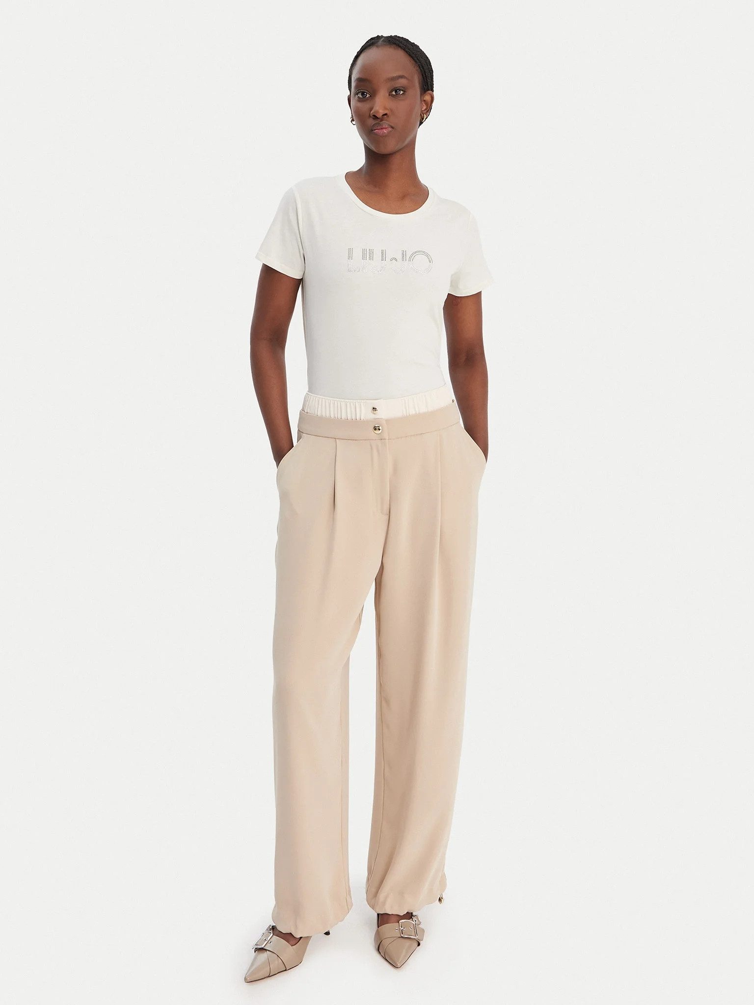 Liu Jo Kurzarmshirt - LIU JO Kurzarm Shirt mit Strasslogo - ECS T-SHIRT MODA
