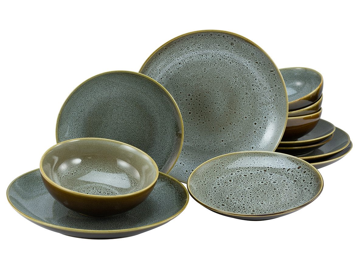 CreaTable Tafelservice Reactive Nostalgic Cognac (12-tlg), 4 Personen, Steinzeug