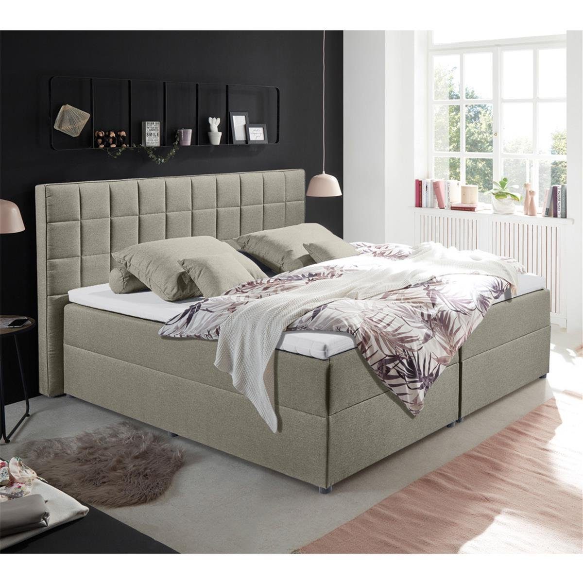 Lomadox Polsterbett ALICANTE-09, -180 in beige cm, in Bettkasten Hotelbett 180x200 mit schlamm