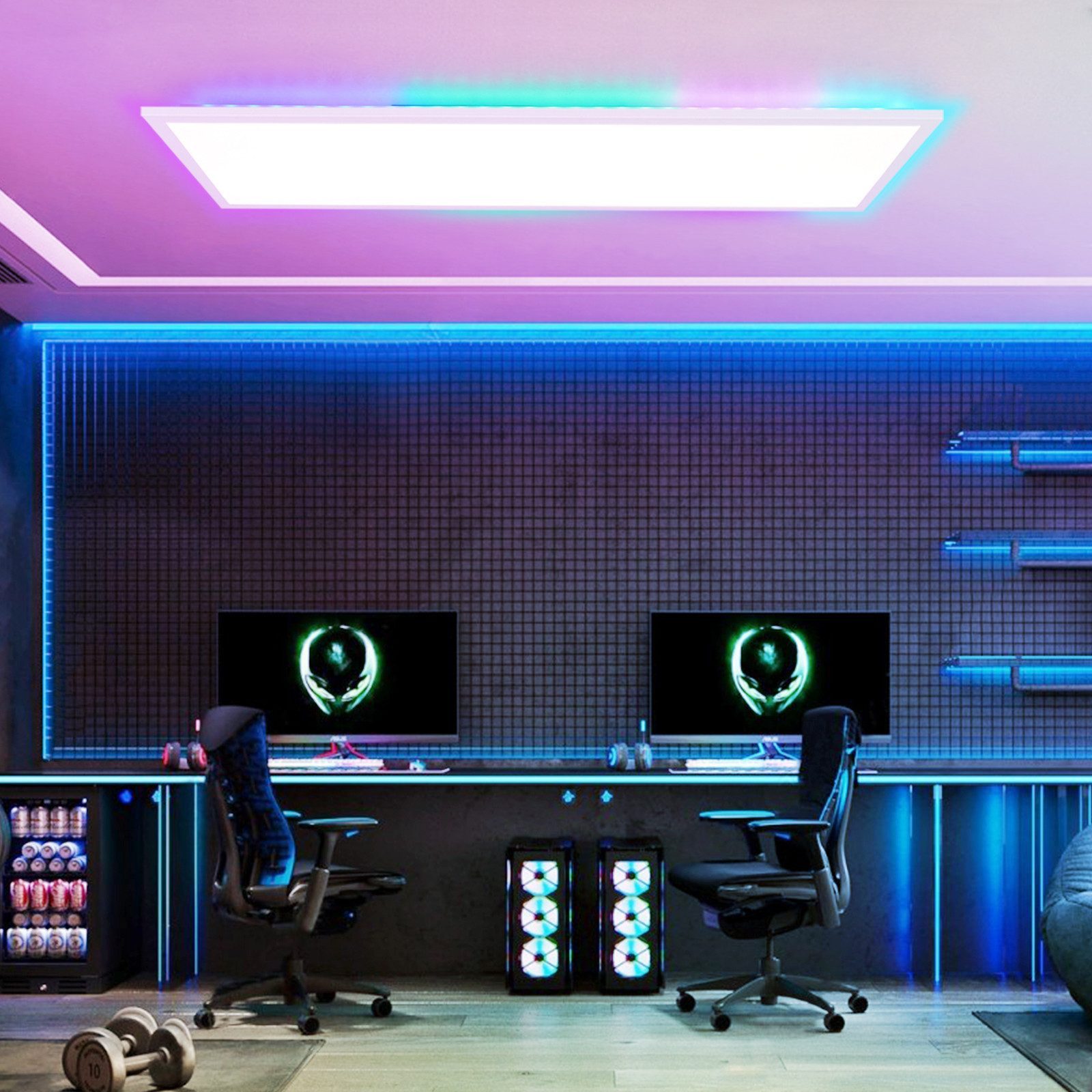 ZMH LED Deckenleuchte mit Smart RGB Hintergrundbeleuchtung Panel Flach Rund/Quadratisch, Dimmbar, LED fest integriert, Tageslichtweiß, Weiß Timer Nachlicht IP20