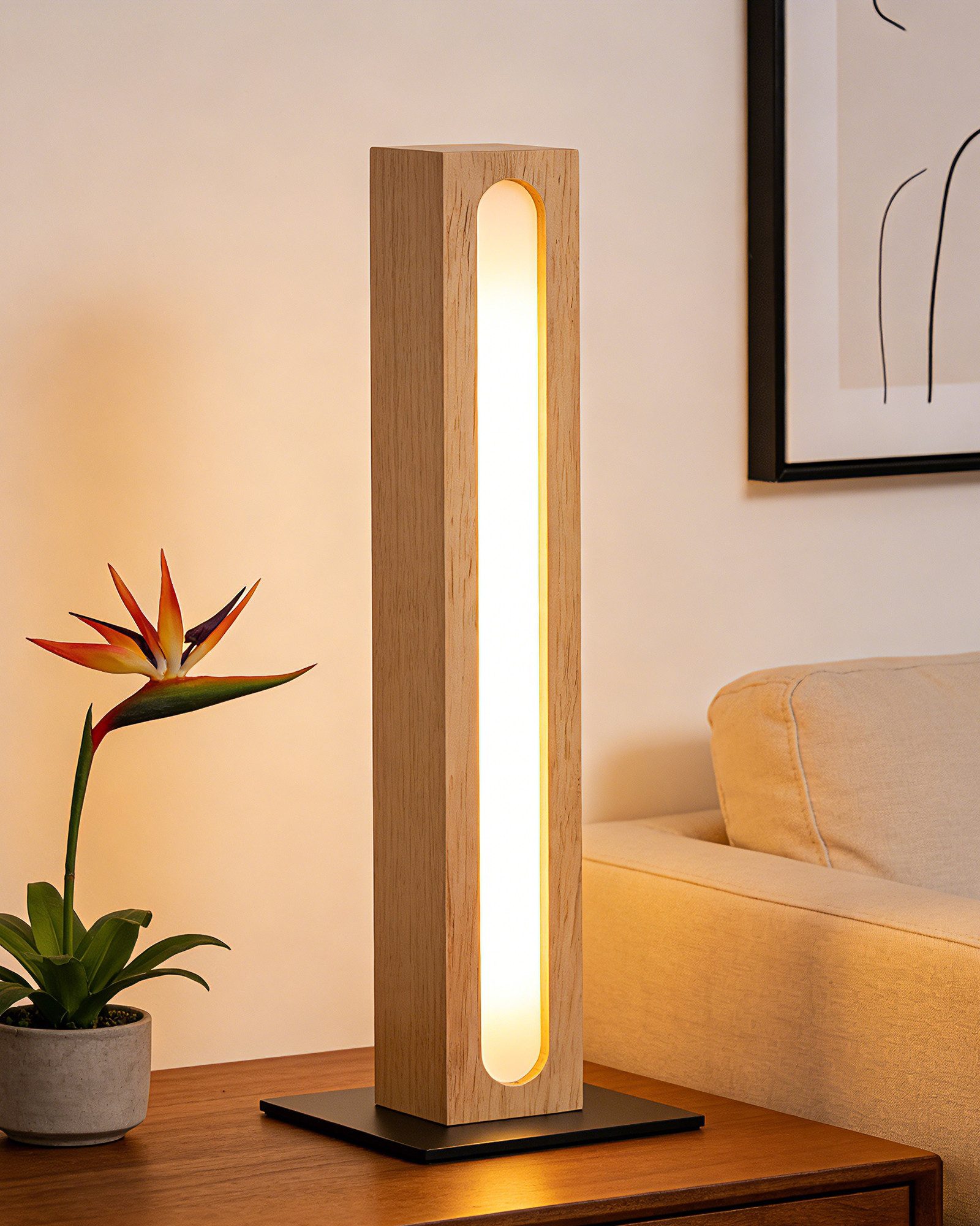 EDISHINE LED Nachttischlampe säulenförmig Holz, LED fest integriert, 3000K- günstig online kaufen