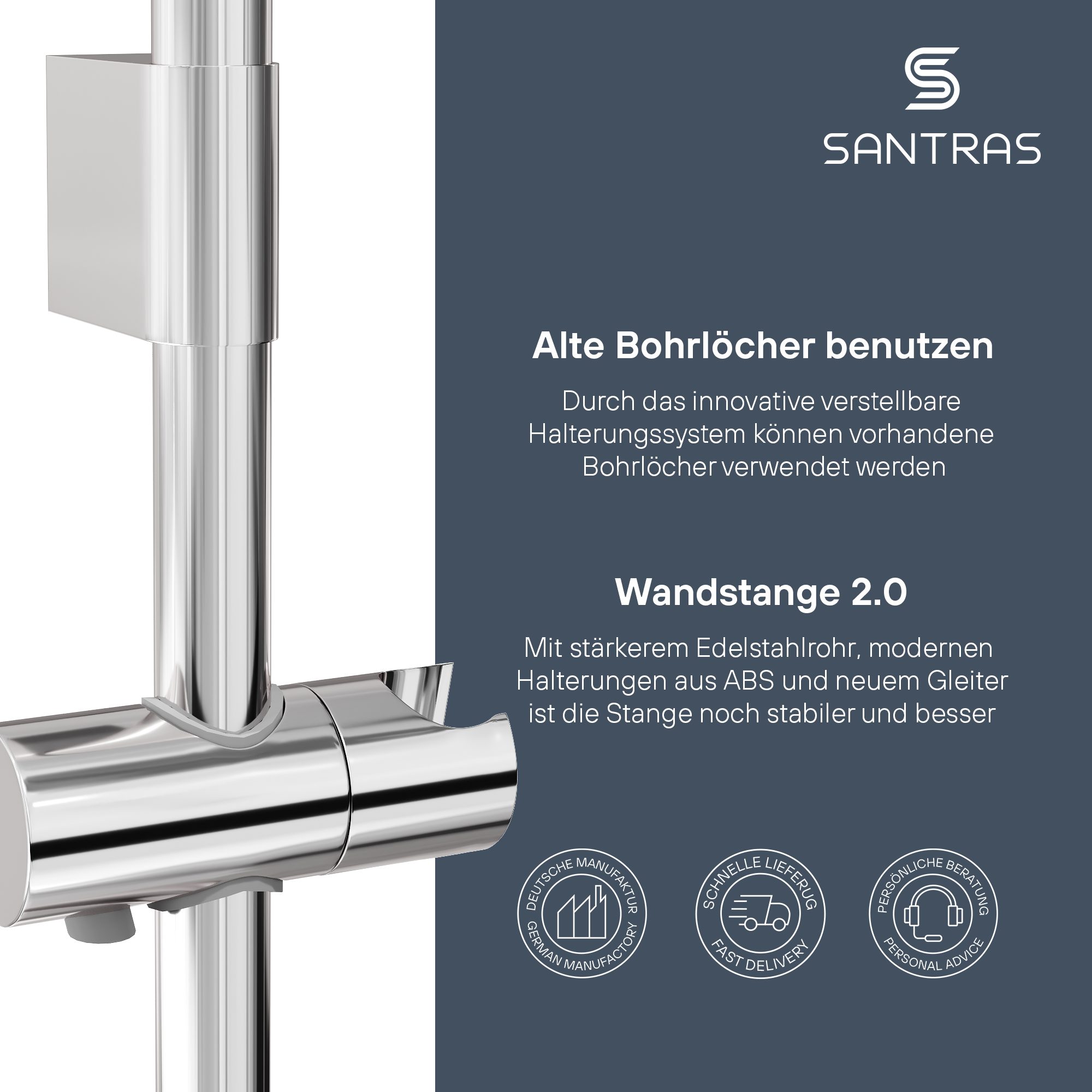 Santras Duschstange SANTRAS® Brausestange in Chrom - 70/90/100 cm Wandstang günstig online kaufen