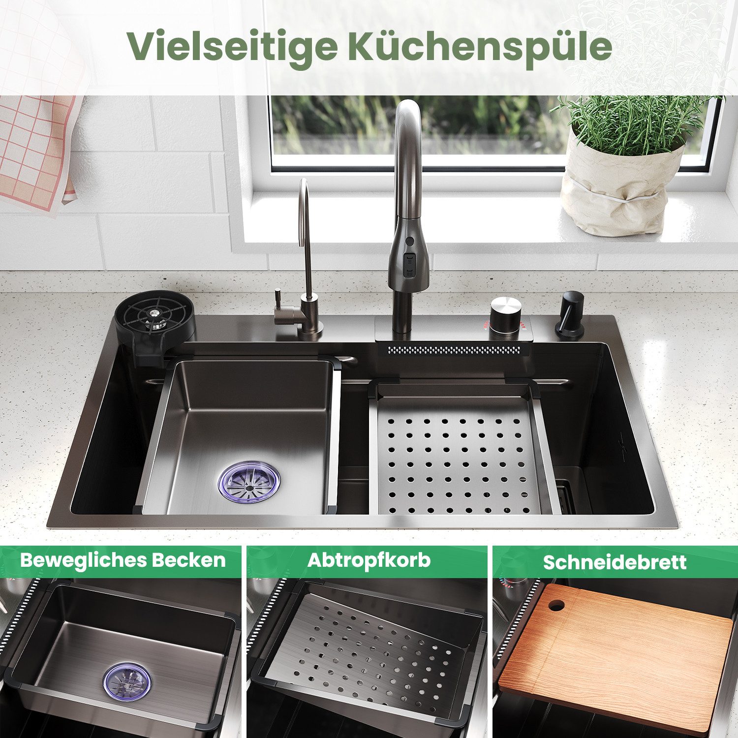 SONNI Küchenspüle Spülbecken/Waschbecken küche 80cm/75cmBreite 304 Edelstahl, Ohne HD-LED, 75/45 cm, 304 Küchenspüle aus Edelstahl Edelstahlspüle, Einbauspüle