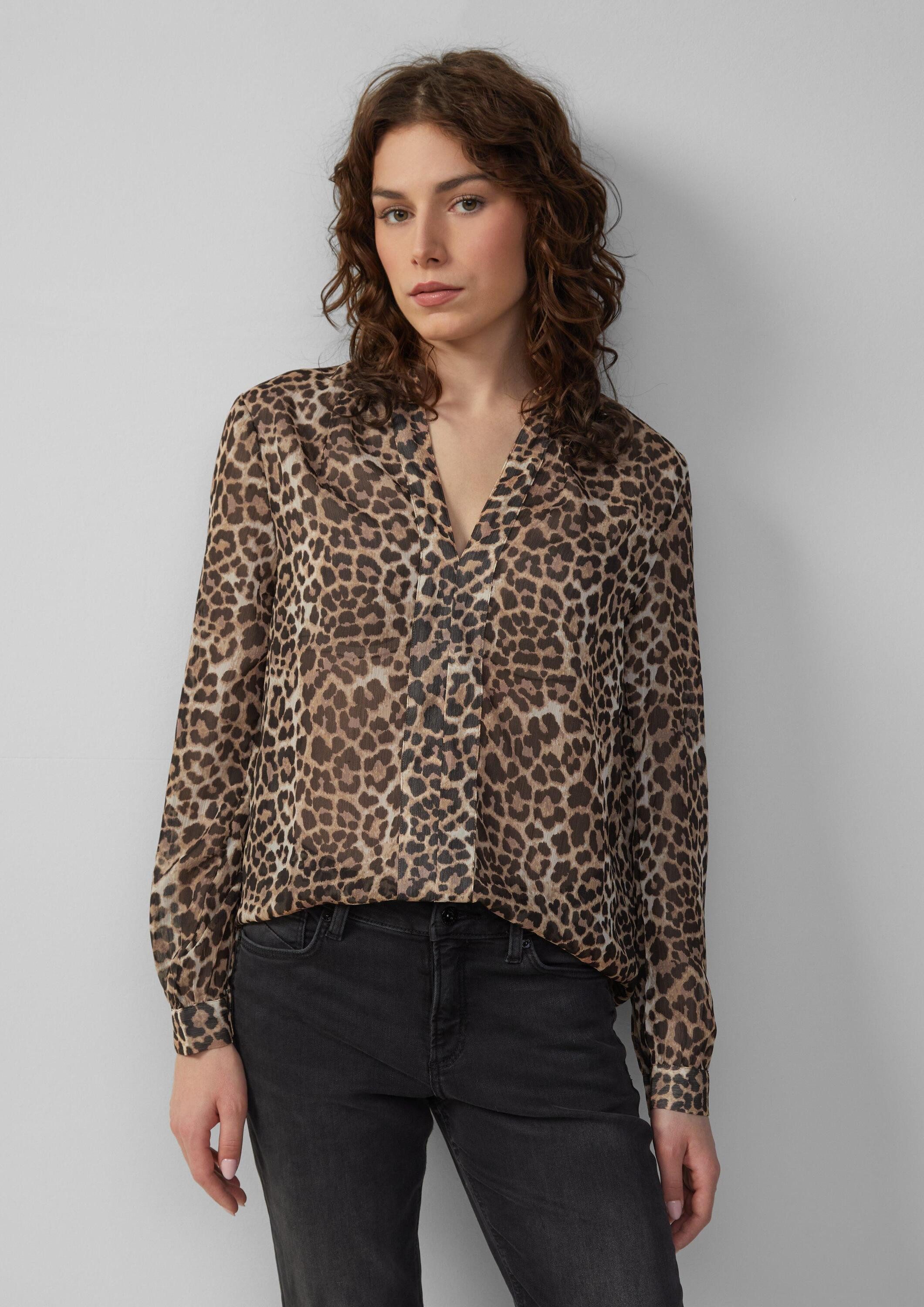 QS Langarmbluse Bluse Leicht transparente Chiffonbluse mit All-over-Print günstig online kaufen