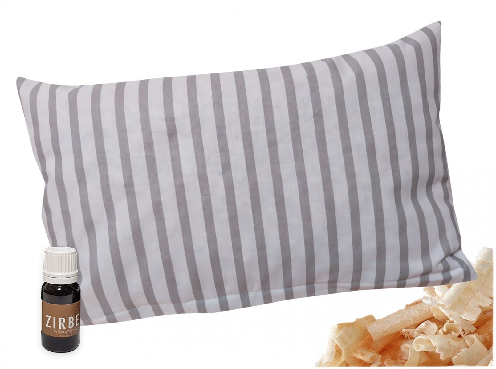 Heubergshop Zirbenkissen, 30x20cm + 10ml Zirbenöl Geschenkidee, Zirbenspäne (Streifen+10ml)