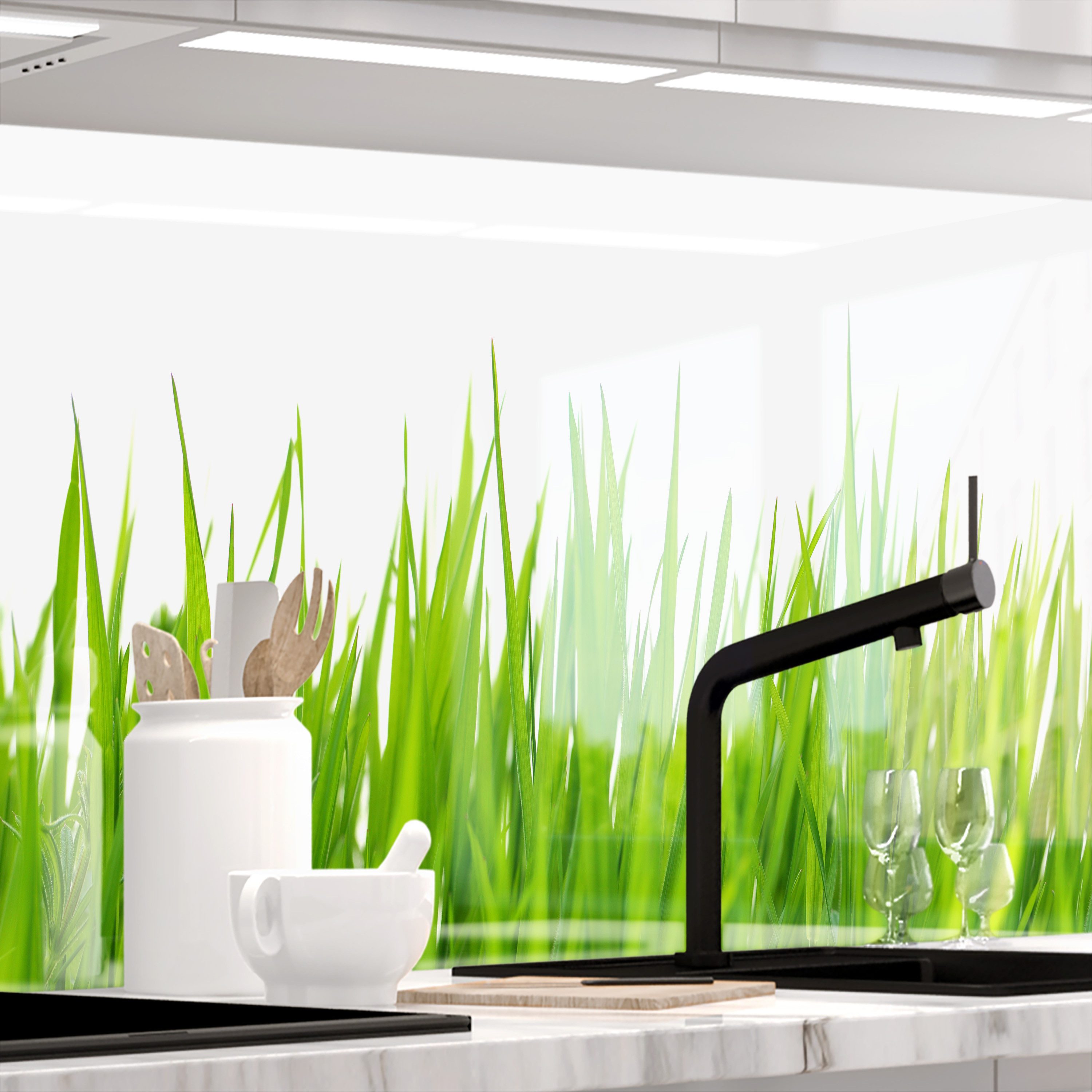 Stickerprofis Küchenrückwand WIESEN GRAS (Glasoptik), (Premium), 1,5mm, selbstklebend, hält auf besonders vielen Öberflächen