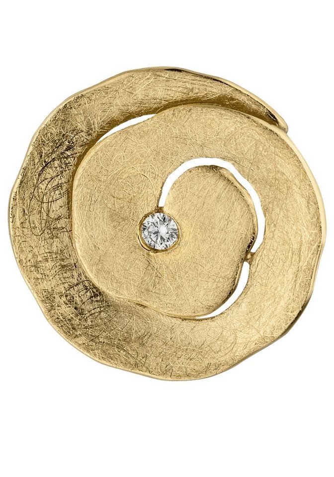 JOBO Kettenanhänger Anhänger eismatt, 585 Gold mit Diamant 0,06 ct.,  Durchmesser ca. 21,2 mm, Tiefe ca. 1,5 mm