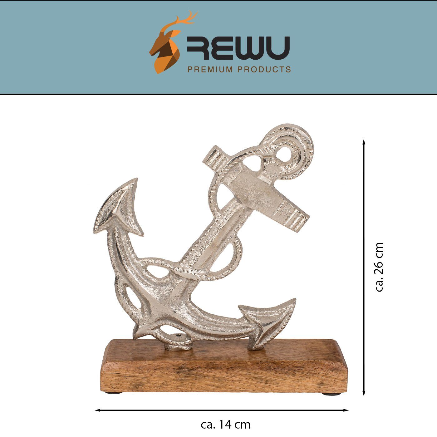 Metall auf Metall Silberfarbener ReWu Holz Dekoobjekt Anker Schriftzug Mit Seil Fuß