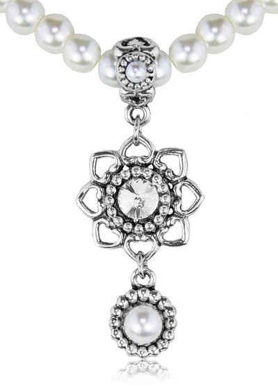 LUISIA® Perlenkette Halskette mit Anhänger Herzblüte und Perlenanhänger - Schmuck Collier für Hochzeit als Brautschmuck, zu Dirndl und Trachten (1-tlg., inkl. Schmuckbox)