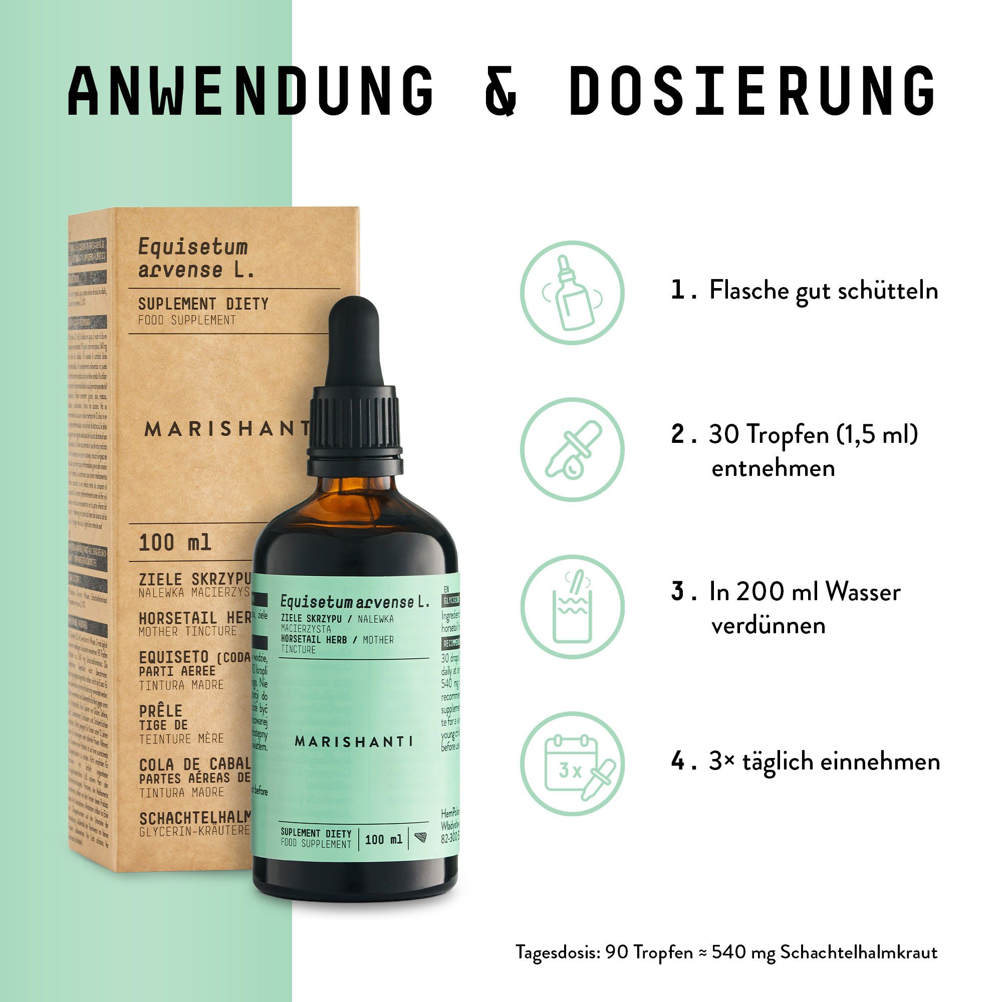 MARISHANTI Schachtelhalm Extrakt – alkoholfreie Tropfen, als pflanzliche Tinktur aus (Equisetum arvense) à 100 ml, – Vegan