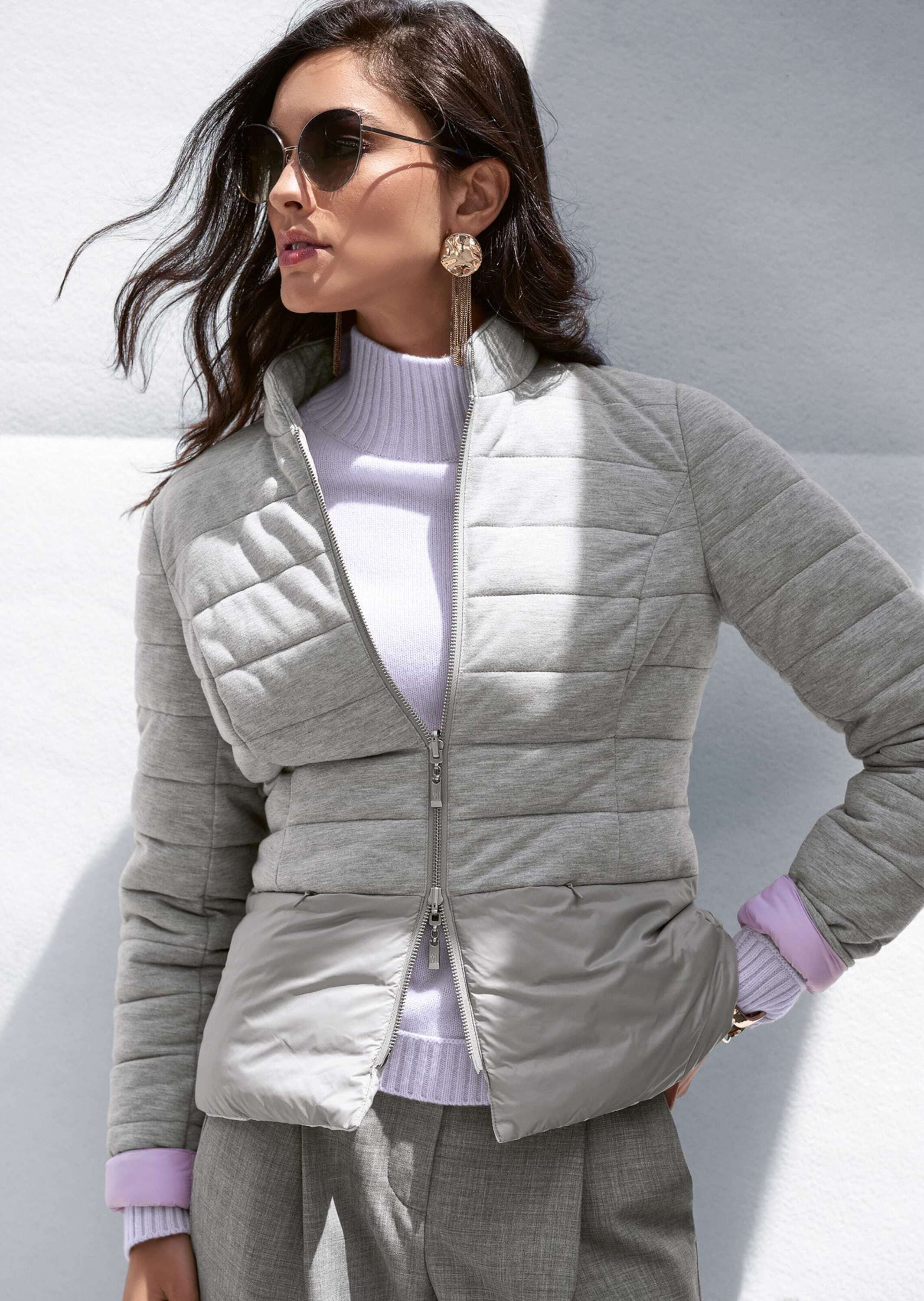 MADELEINE Steppjacke Feminine Wendesteppjacke, Material-Mix Gestreiftes Design, Stehbundkragen und praktischer Zipper