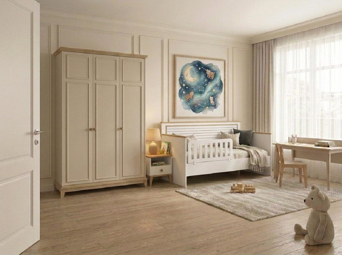 JVmoebel Kinderbett Kinderzimmer Set Kinderbett Kleiderschrank Beige Holz Modern (2-tlg), Made in Europa