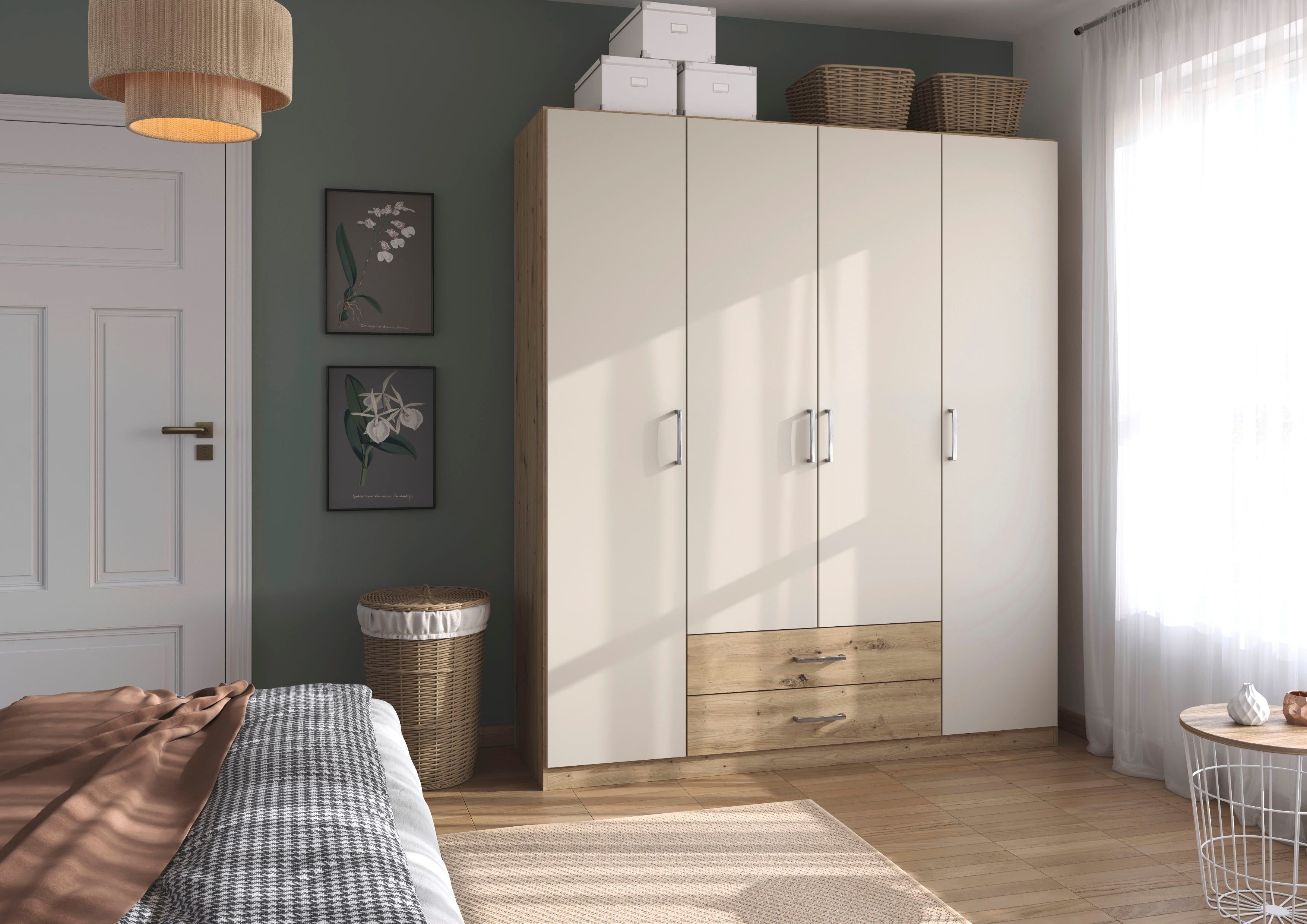 rauch Drehtürenschrank Kleiderschrank Garderobe GAMMA Breiten 181 cm (in 3 Ausstattungen BASIC/CLASSIC/PREMIUM (inkl. SOFT-CLOSE-Funktion) mit Schubladen, verschiedene Griff-Varianten TOPSELLER MADE IN GERMANY