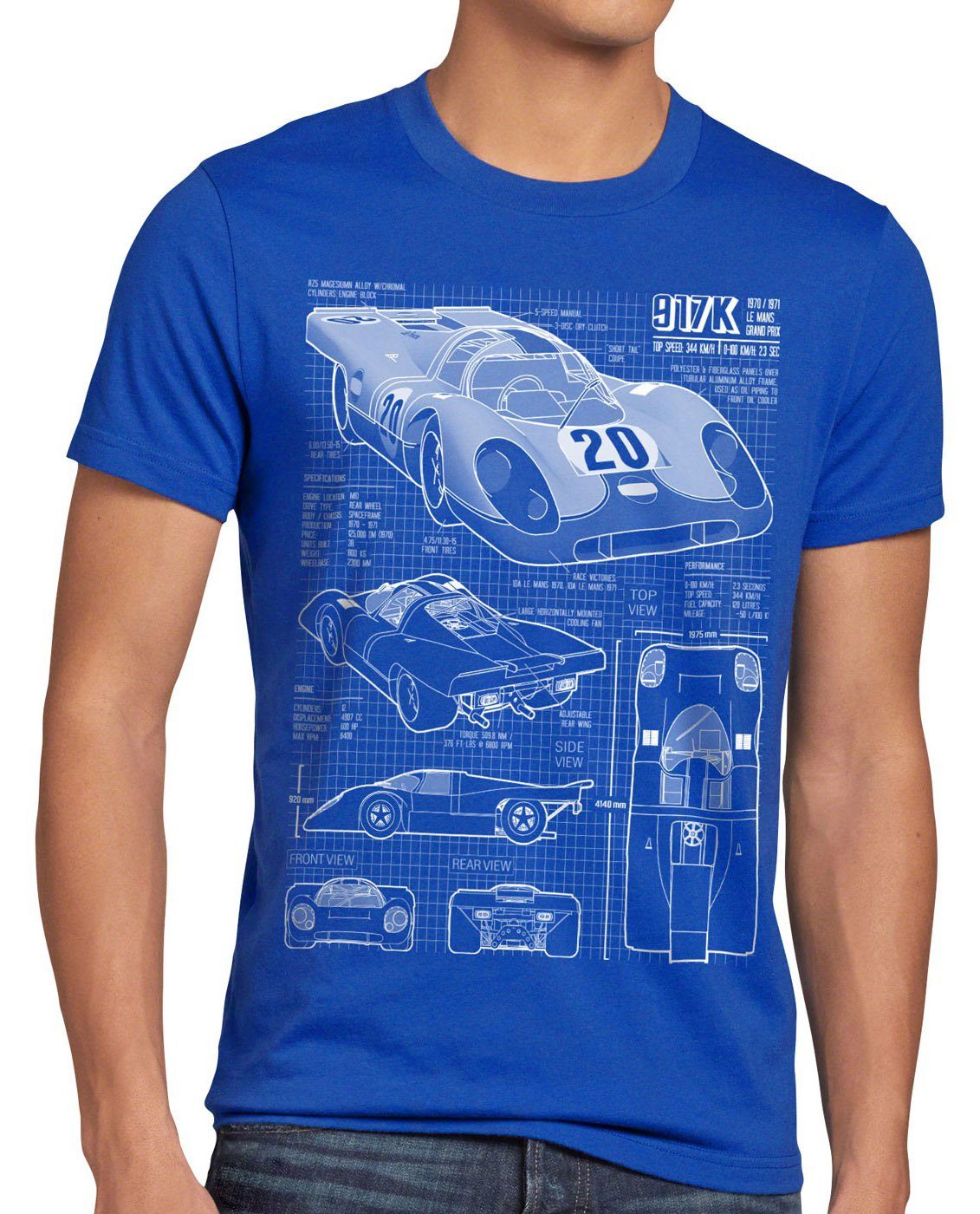 style3 Print-Shirt Herren T-Shirt 917K Le Mans 24stunden rennen 997 996 gt2 918 914 916 924 mcqueen blau